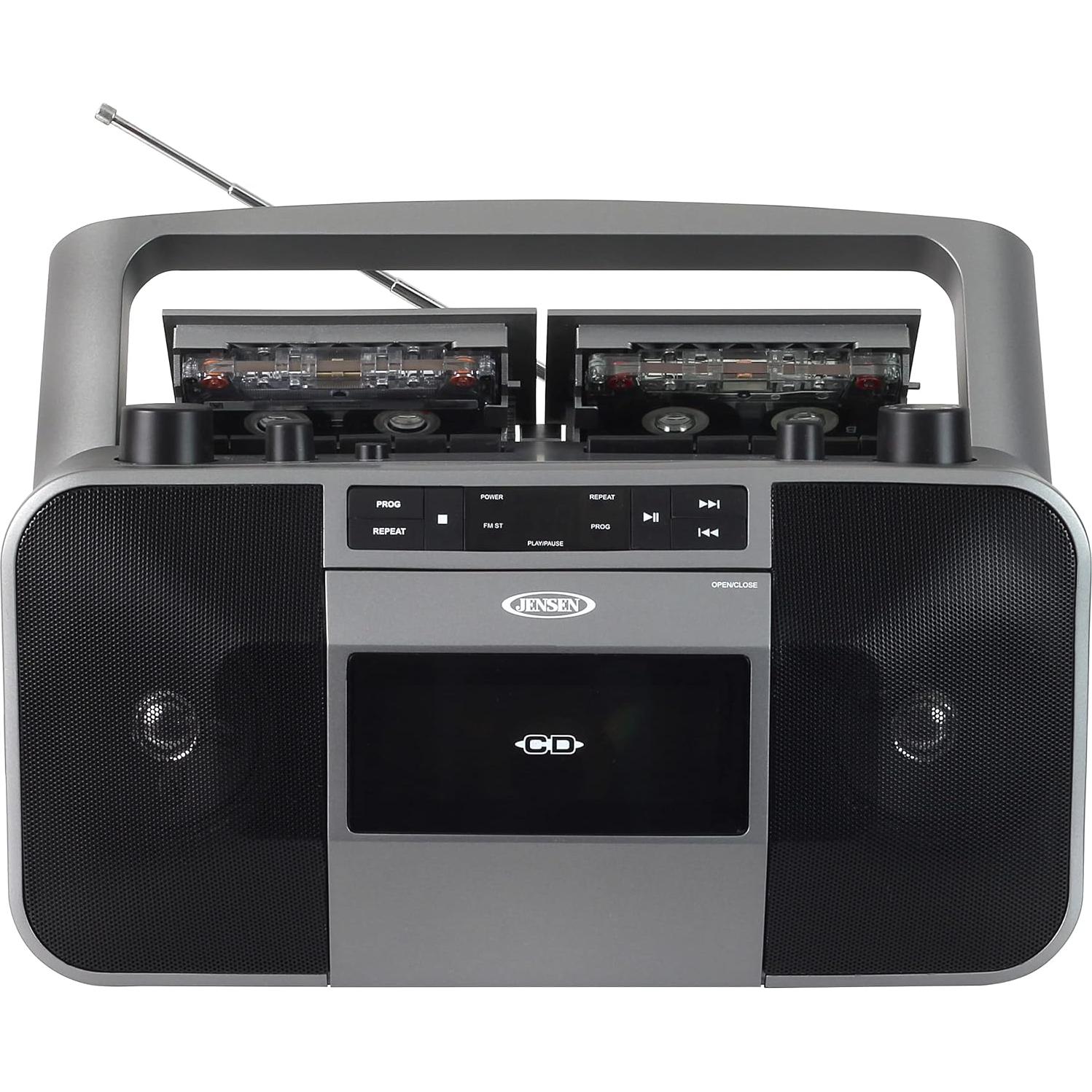 Jensen MCR-1500 Estéreo Portátil CD/MP3 Doble Cassette Plata