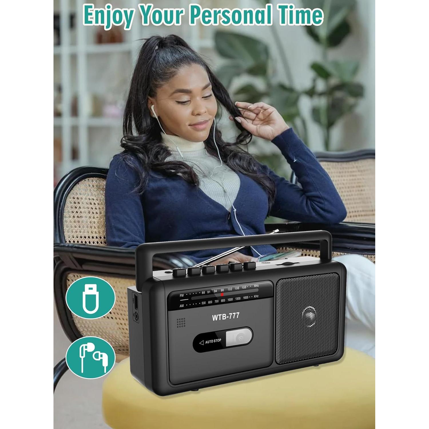 Reproductor de Casete Portátil Boombox WIITHINK Bluetooth USB