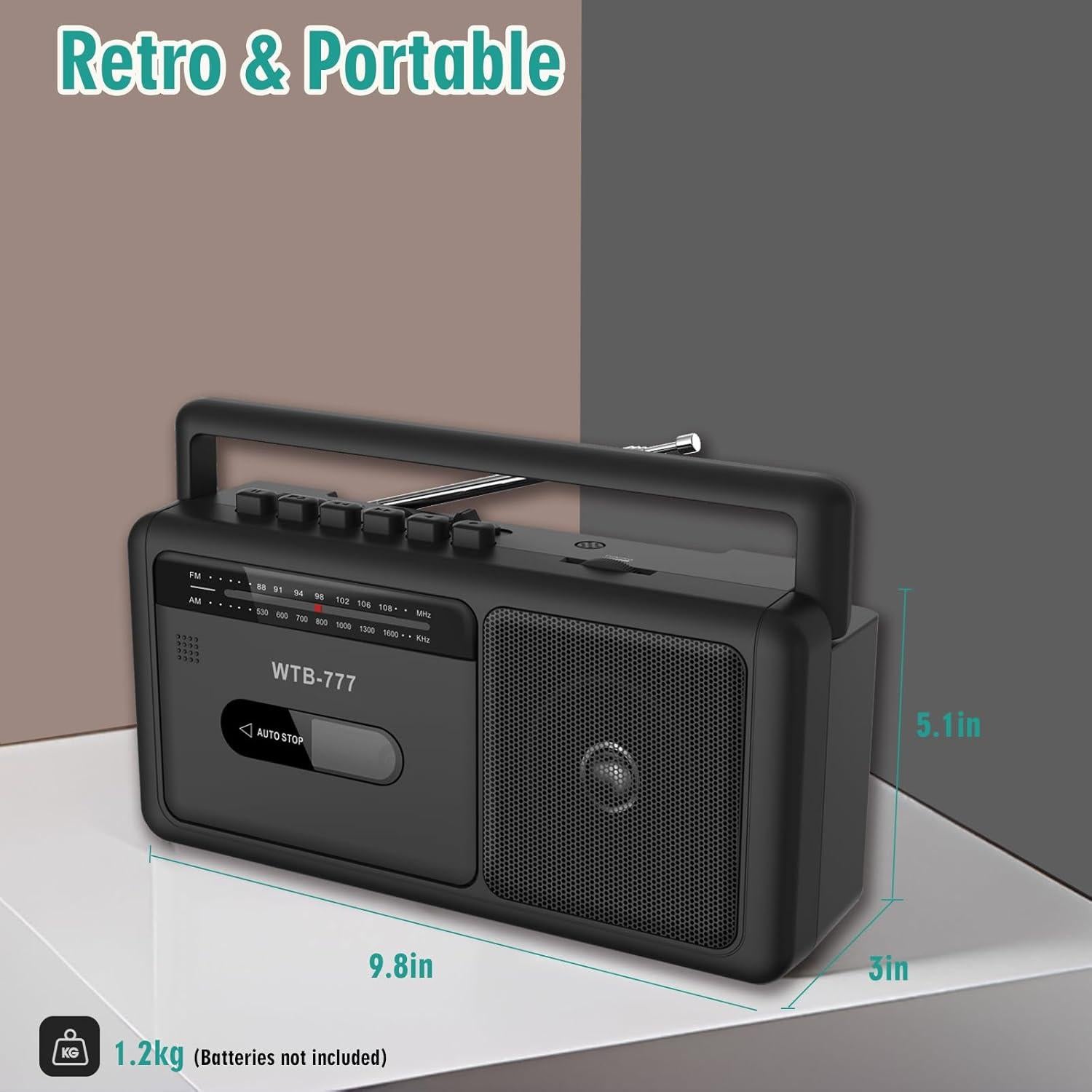 Reproductor de Casete Portátil Boombox WIITHINK Bluetooth USB