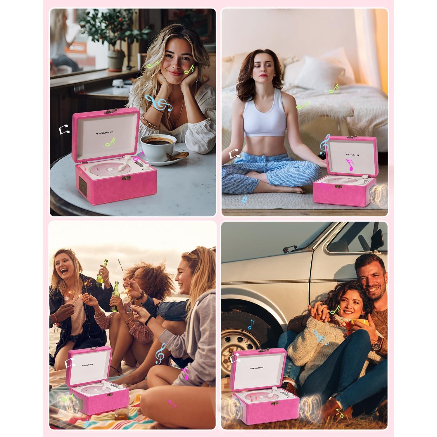 Reproductor de CD portátil TANLANIN rosa con Bluetooth y altavoces