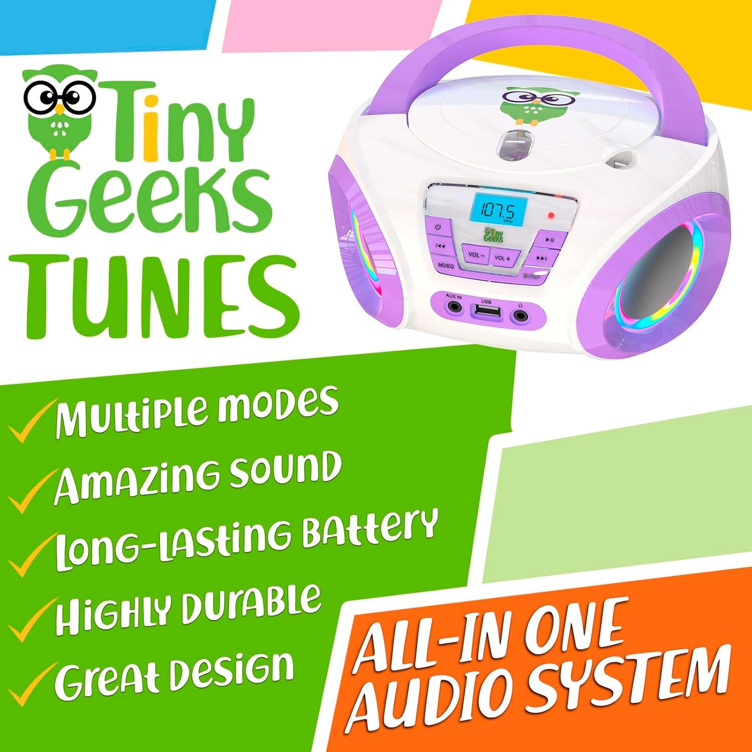 Reproductor de CD Boombox para Niños TINY GEEKS Tunes - Púrpura