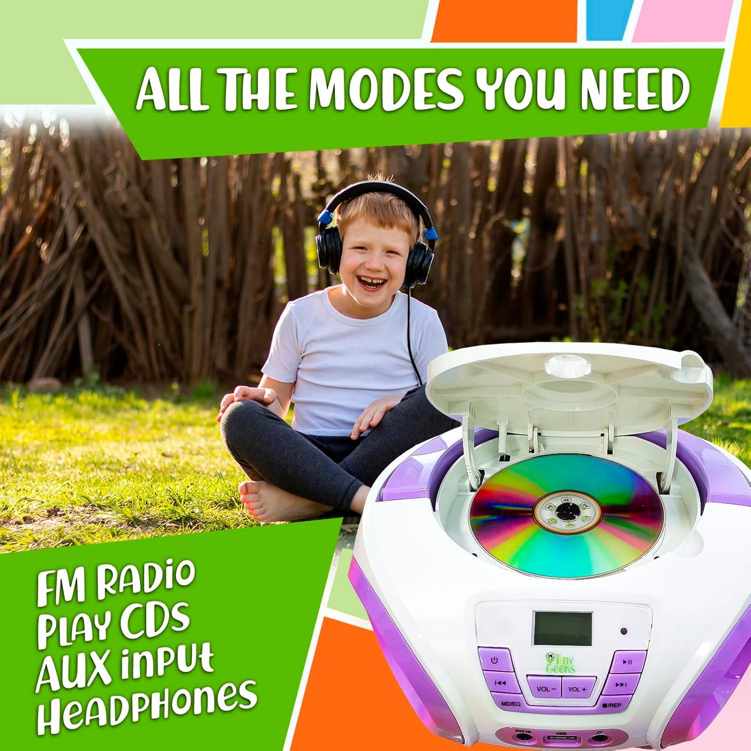 Reproductor de CD Boombox para Niños TINY GEEKS Tunes - Púrpura