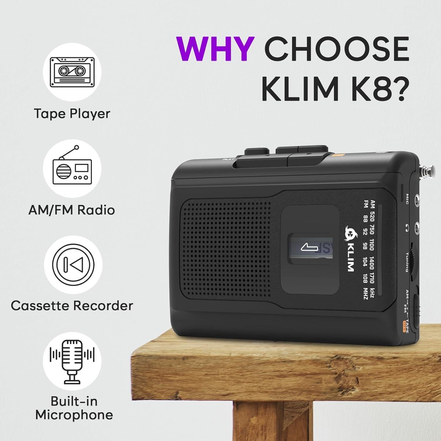 Reproductor de Cinta Cassette KLIM K8 con Radio AM/FM