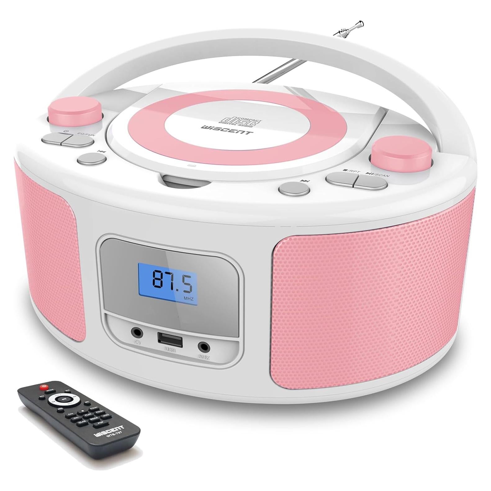 Reproductor de CD portátil Boombox WIITHINK WTB-791 rosa y blanco