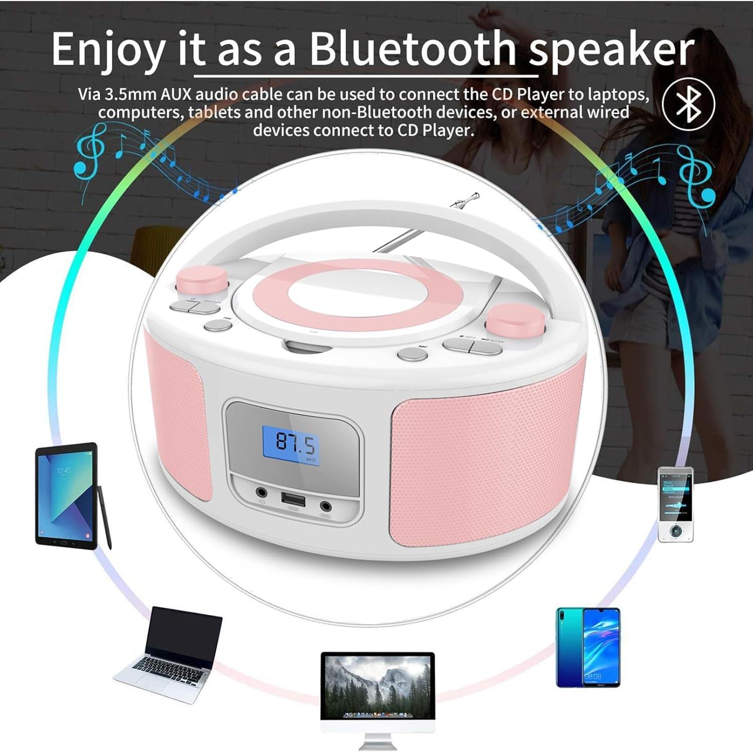 Reproductor de CD portátil Boombox WIITHINK WTB-791 rosa y blanco