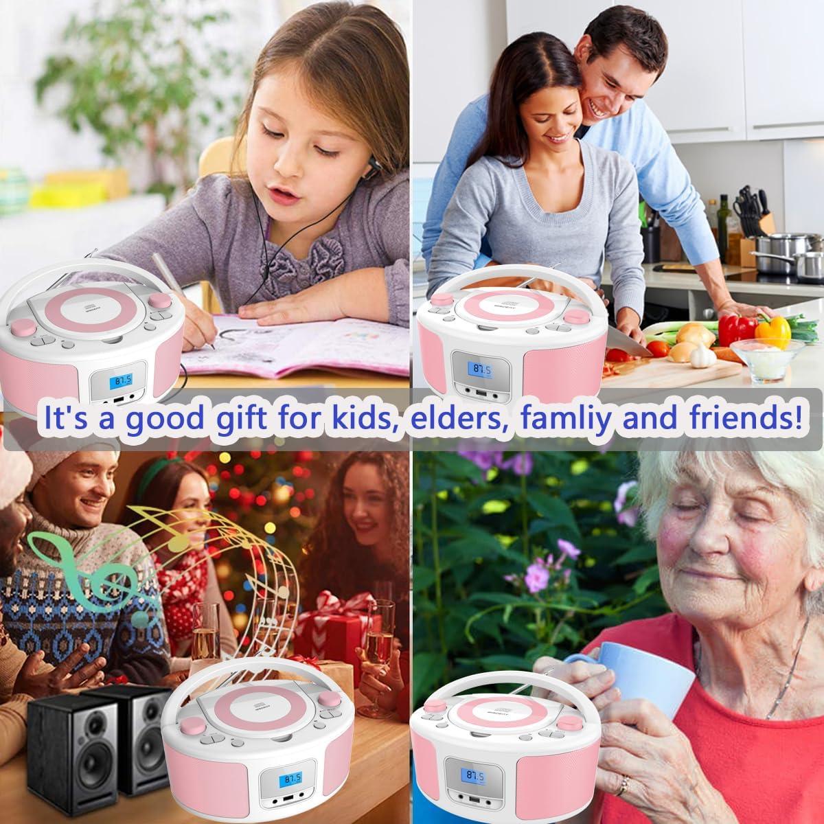 Reproductor de CD portátil Boombox WIITHINK WTB-791 rosa y blanco