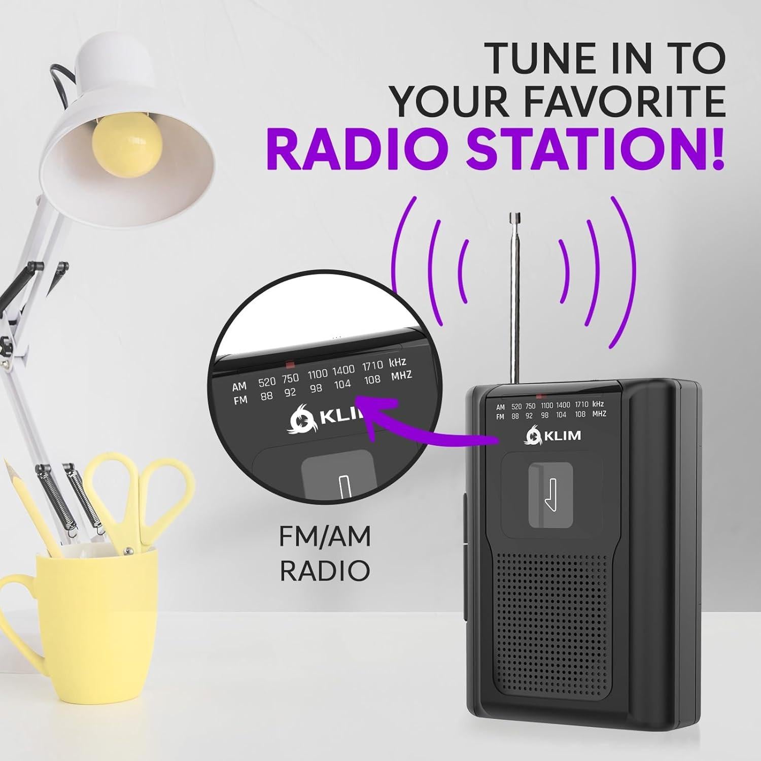 Reproductor de Cinta KLIM K8 Portátil con Radio AM/FM - Negro