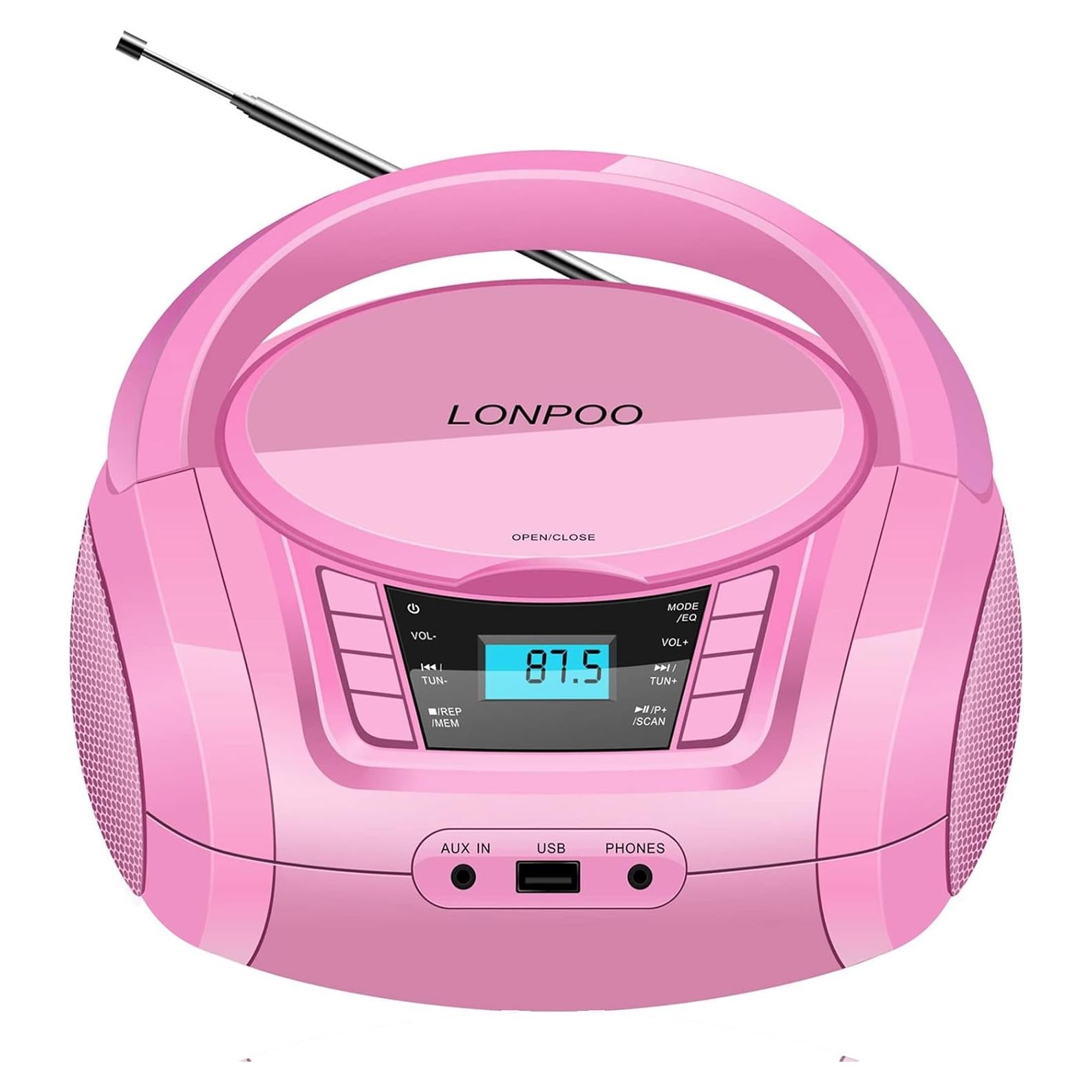 Reproductor de CD Portátil Lonpoo LP-D03 Rosa Bluetooth USB