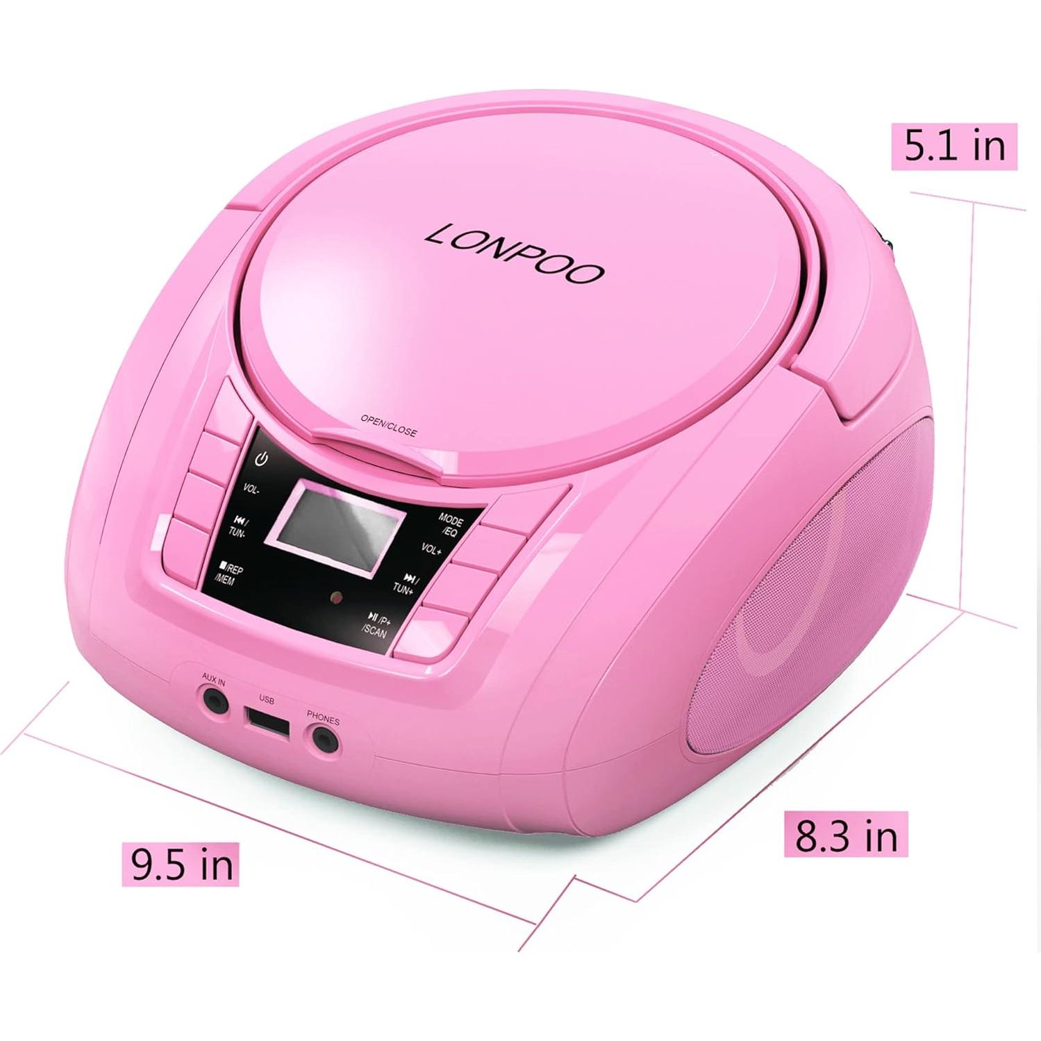 Reproductor de CD Portátil Lonpoo LP-D03 Rosa Bluetooth USB