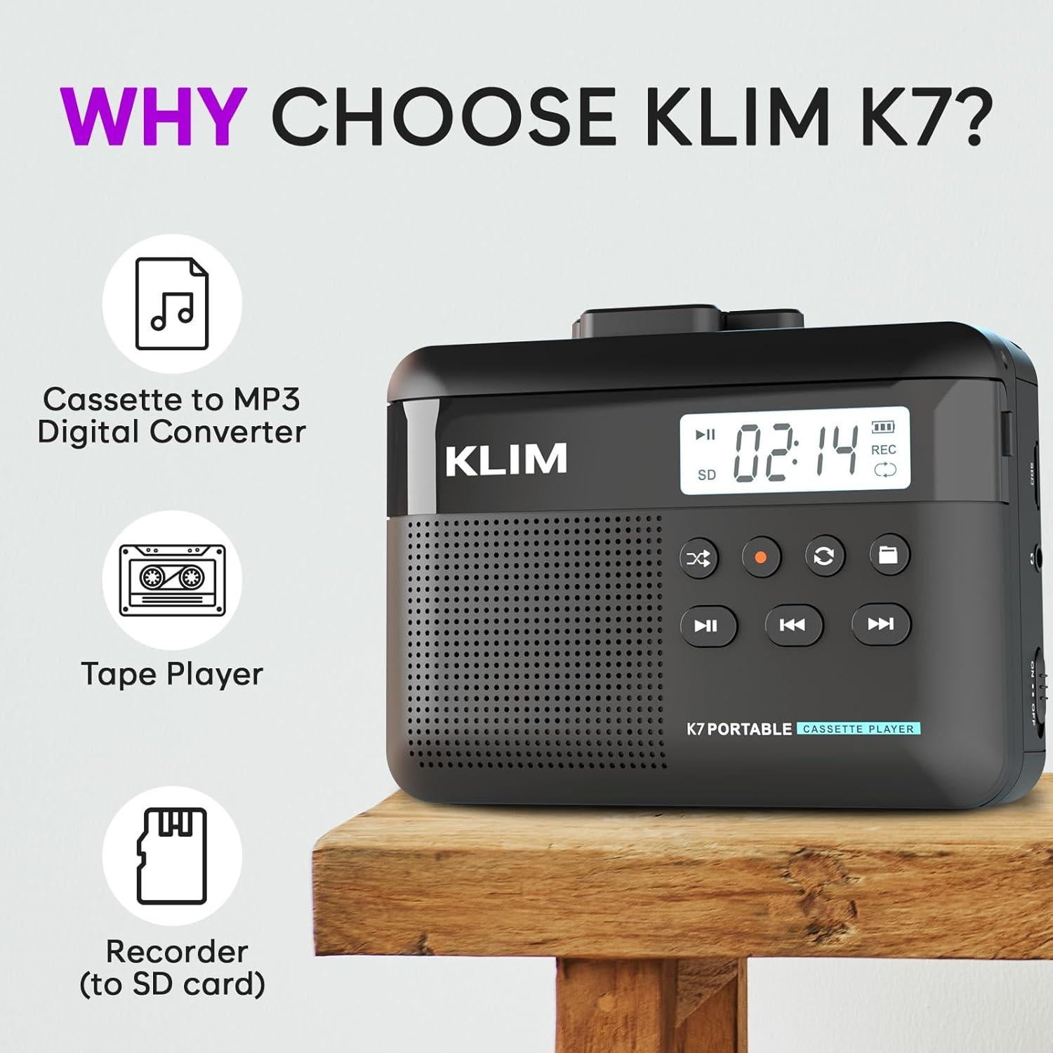 Reproductor de Cinta KLIM K7 con Convertidor a MP3 y Batería