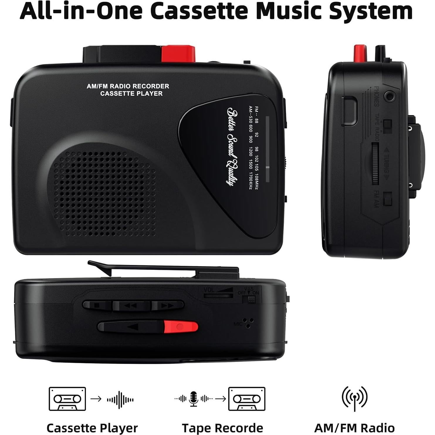 Reproductor de Cinta Cassette Mersoco T201 - AM/FM, Grabador