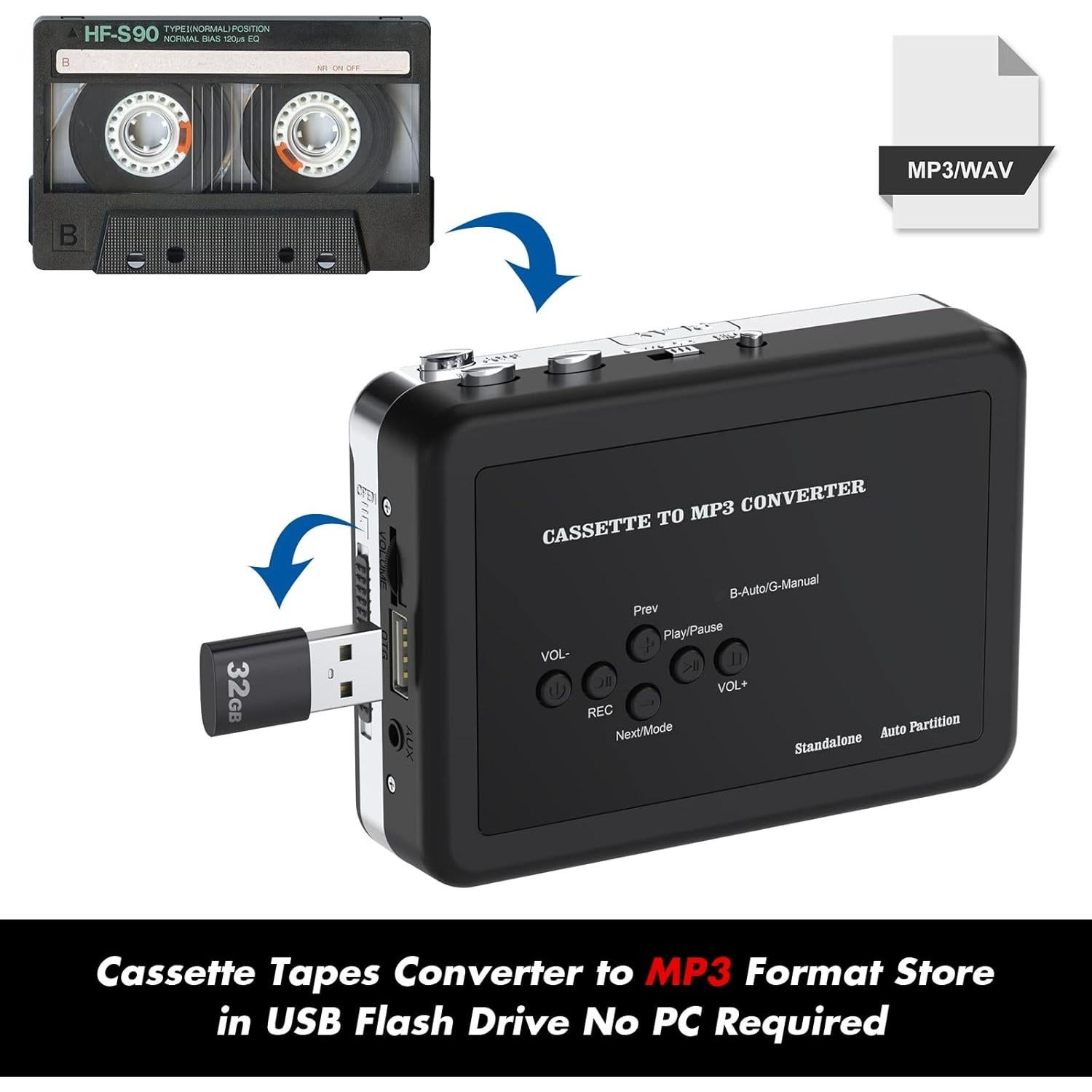 Reproductor de Cassettes Portátil Mersoco USB a MP3