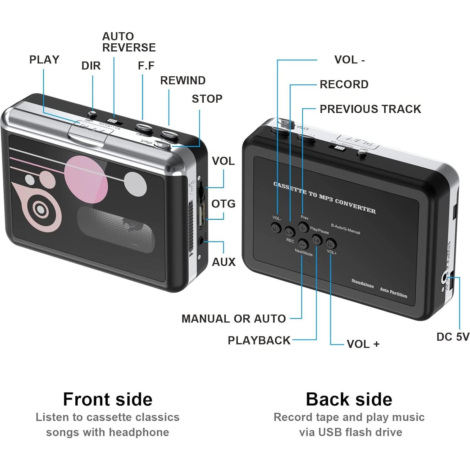 Reproductor de Cassettes Portátil Mersoco USB a MP3