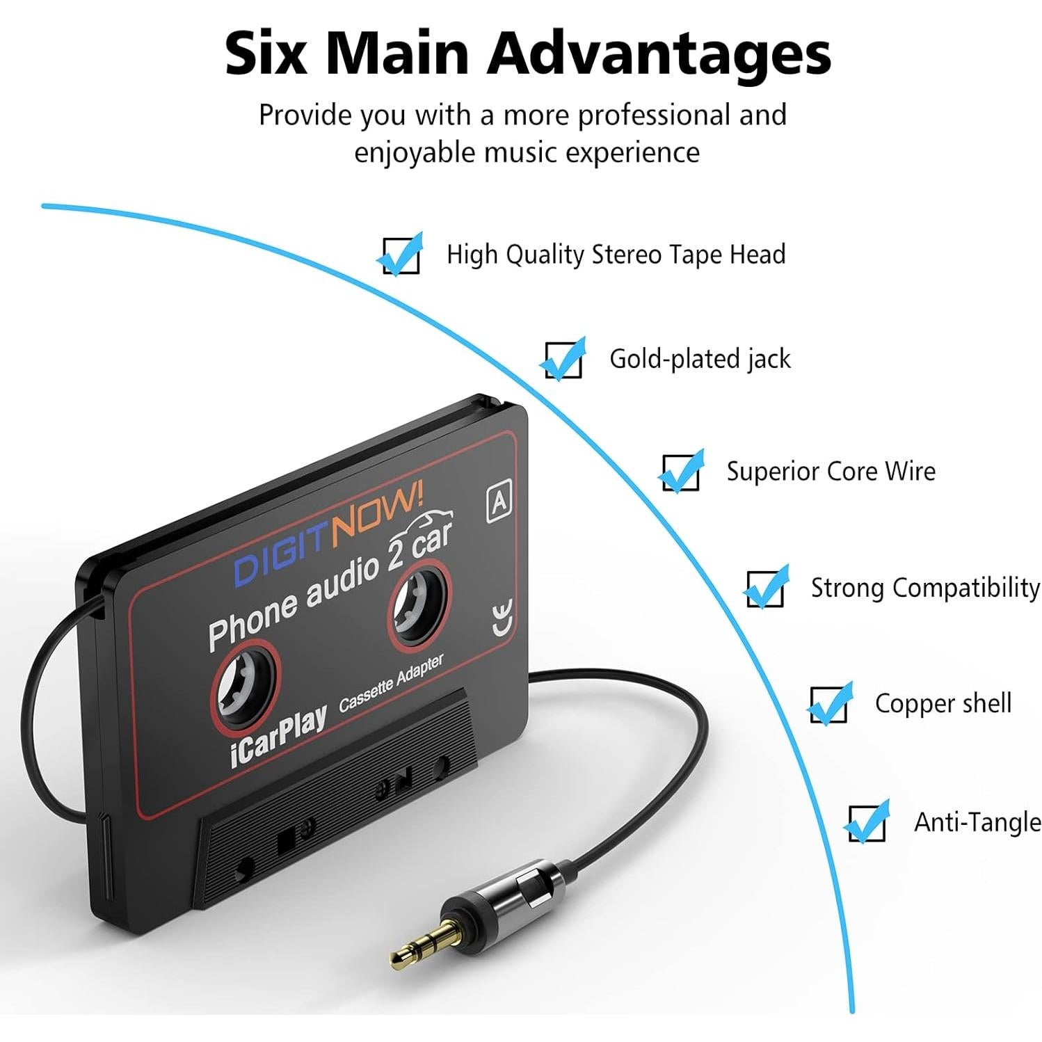 Adaptador de Cassette a Aux DIGITNOW 1.1m para Coche