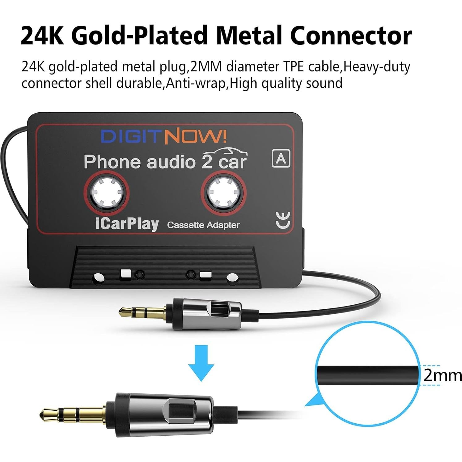 Adaptador de Cassette a Aux DIGITNOW 1.1m para Coche