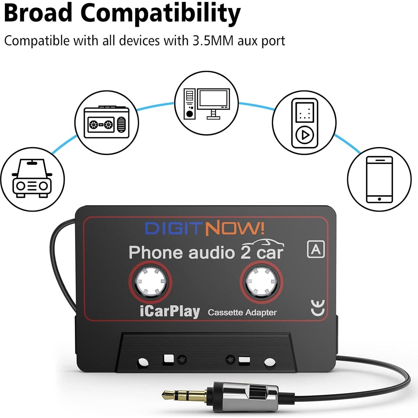 Adaptador de Cassette a Aux DIGITNOW 1.1m para Coche