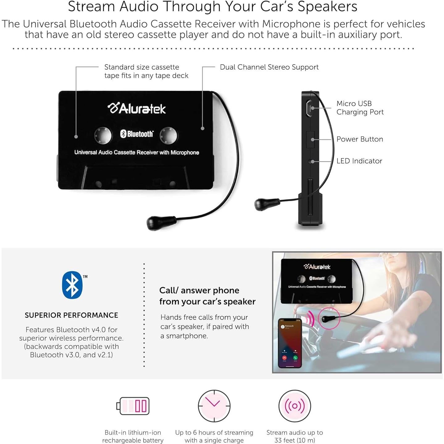 Receptor de Cinta de Audio Aluratek ACTA01F 3.5mm Universal