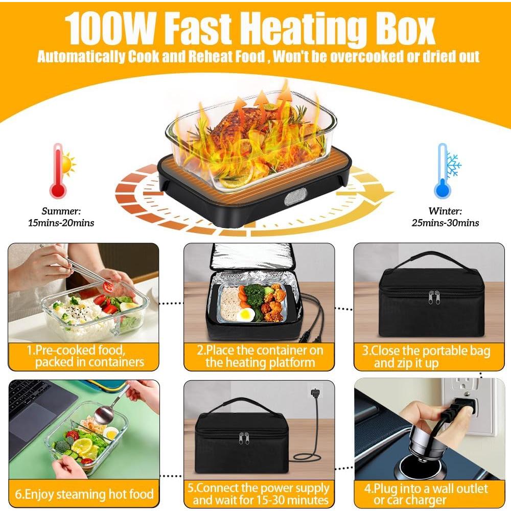Horno Portátil Eléctrico Qrastlu 100W 2L para Coche y Oficina