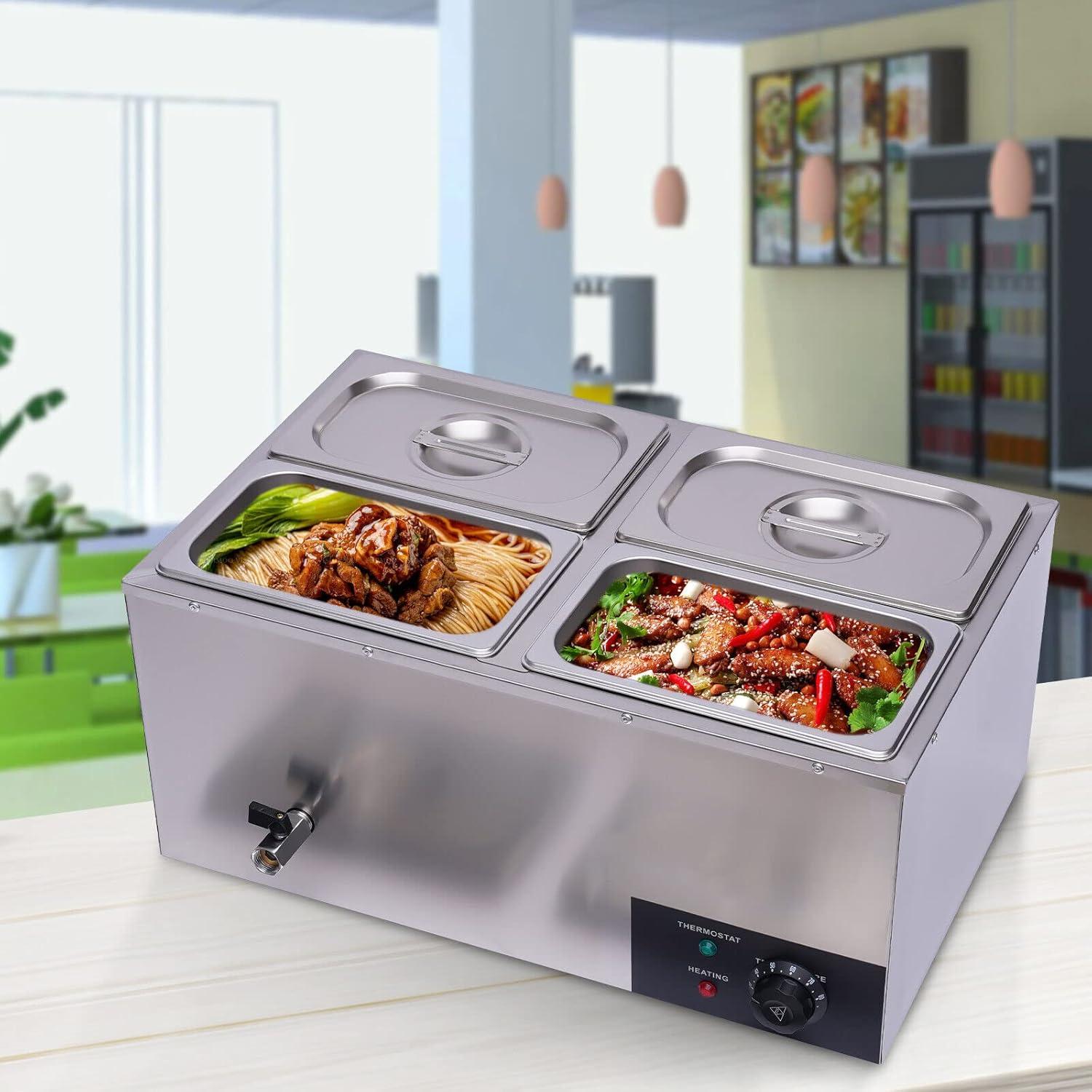 Calentador de Comida Eléctrico VONZOER 4 Sartenes 600W 16L