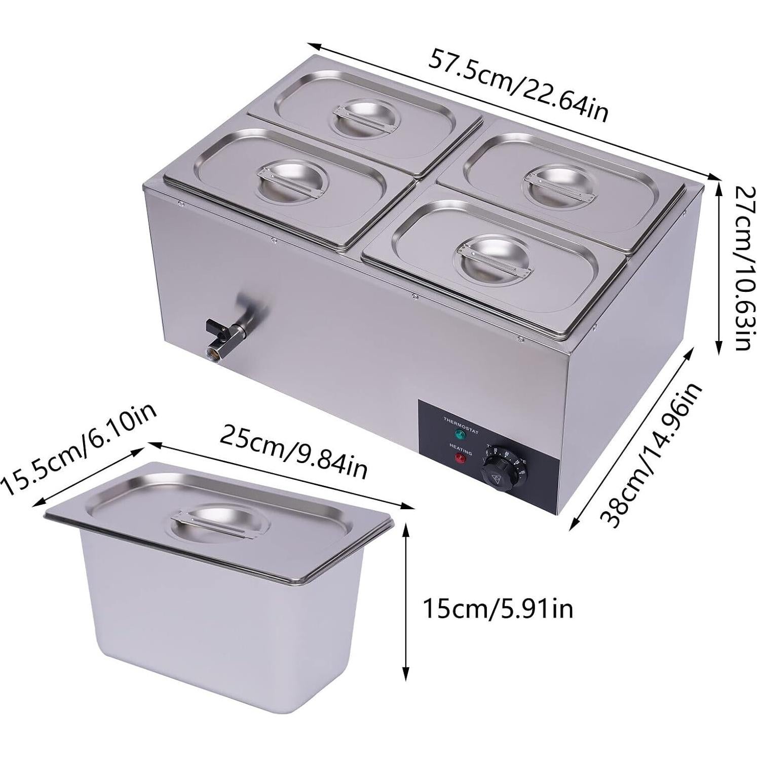 Calentador de Comida Eléctrico VONZOER 4 Sartenes 600W 16L