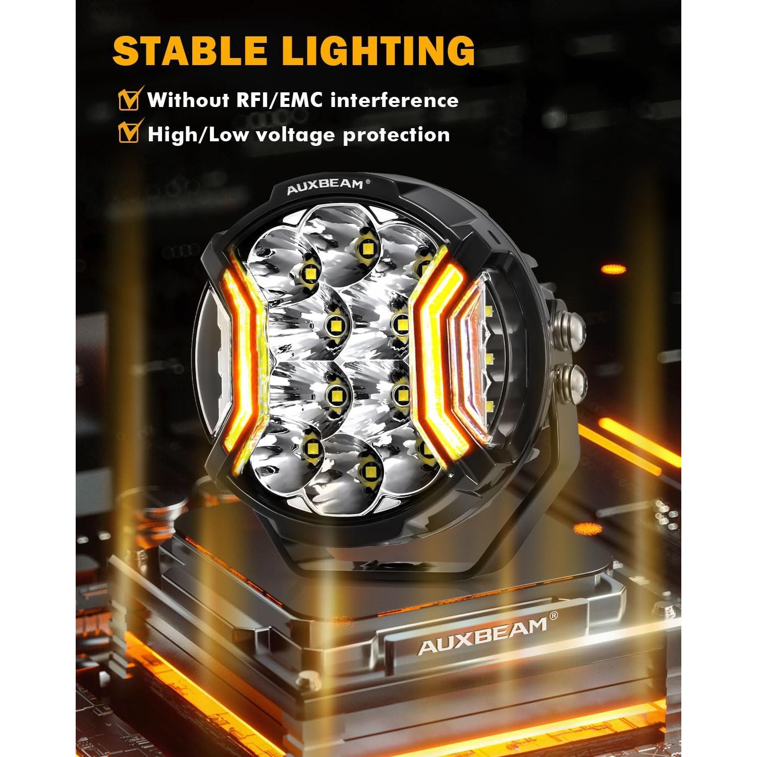 Auxbeam 5In V-Ultra Series 172W LED Light Pods, Offroad Round Driving Light with Amber DRL, 270° Wide Range Super Bright Side Shooter White Hyper Spot Beam Universal Lights with Black Cover-2PCS