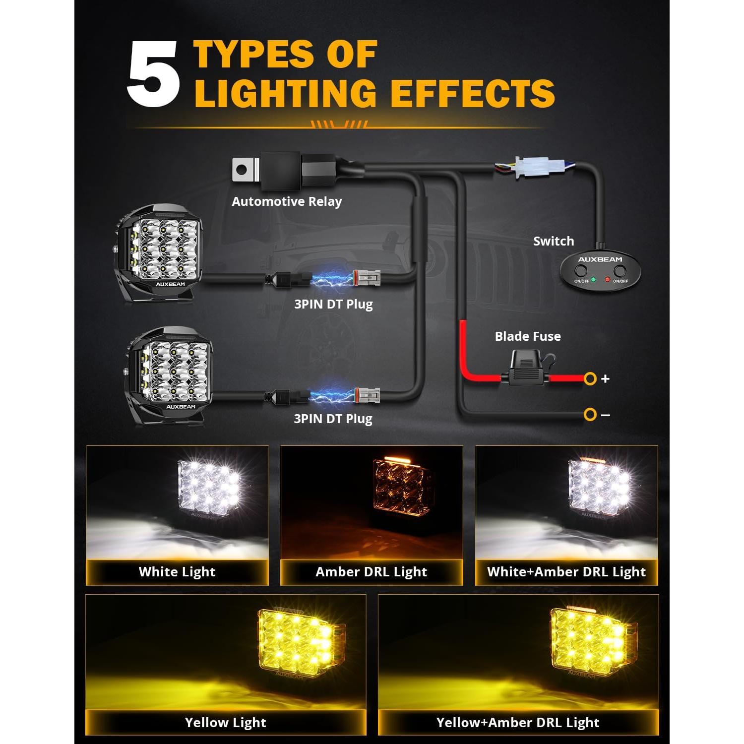 Luces LED Auxbeam 7 Pulgadas 228W DRL Ámbar para Camiones