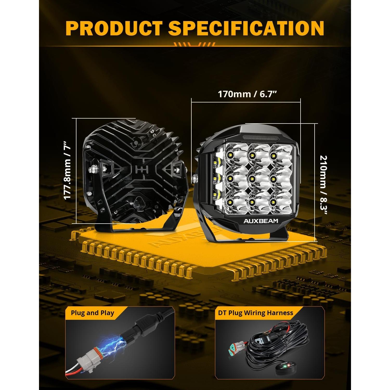 Luces LED Auxbeam 7 Pulgadas 228W DRL Ámbar para Camiones