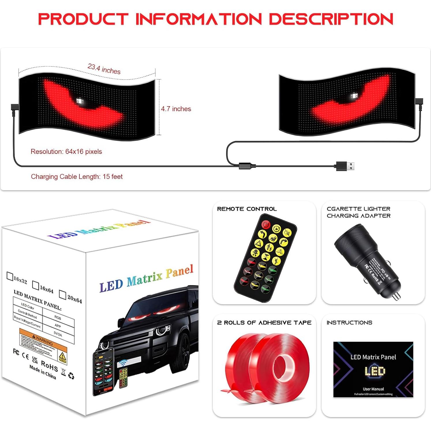 Ojos LED Animados LifeBeam para Parabrisas 59.4cm x 11.9cm