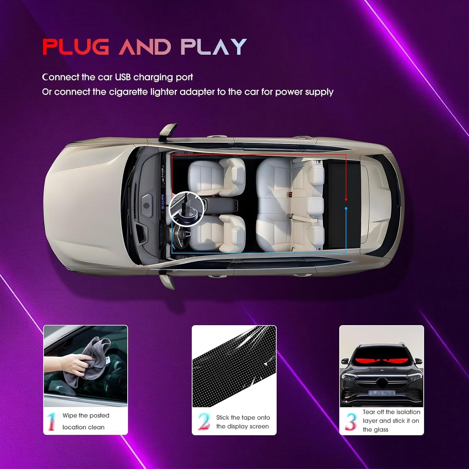 Ojos LED Animados LifeBeam para Parabrisas 59.4cm x 11.9cm