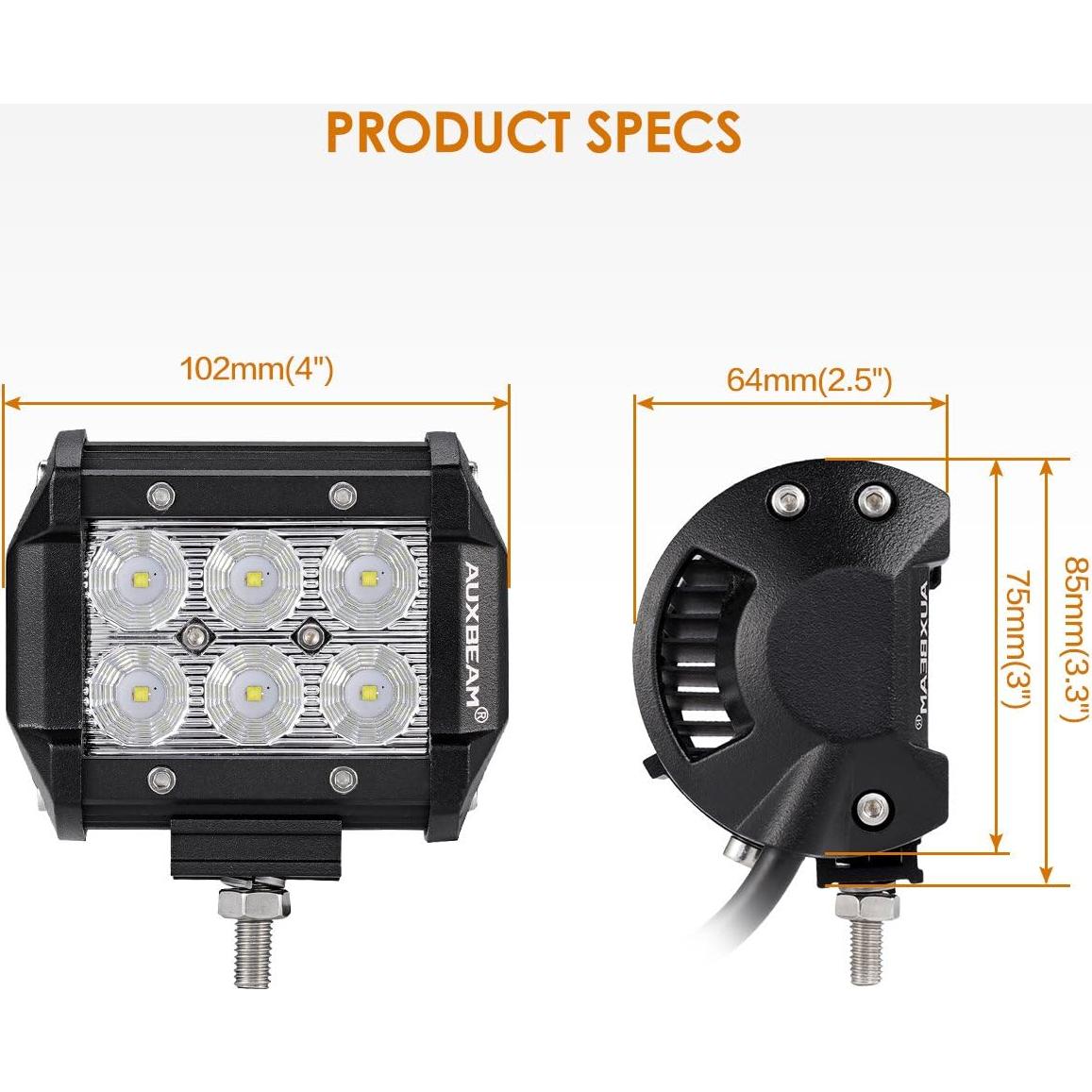 Barra de luz LED Auxbeam 4" 18W 1800lm IP67 - Paquete de 2