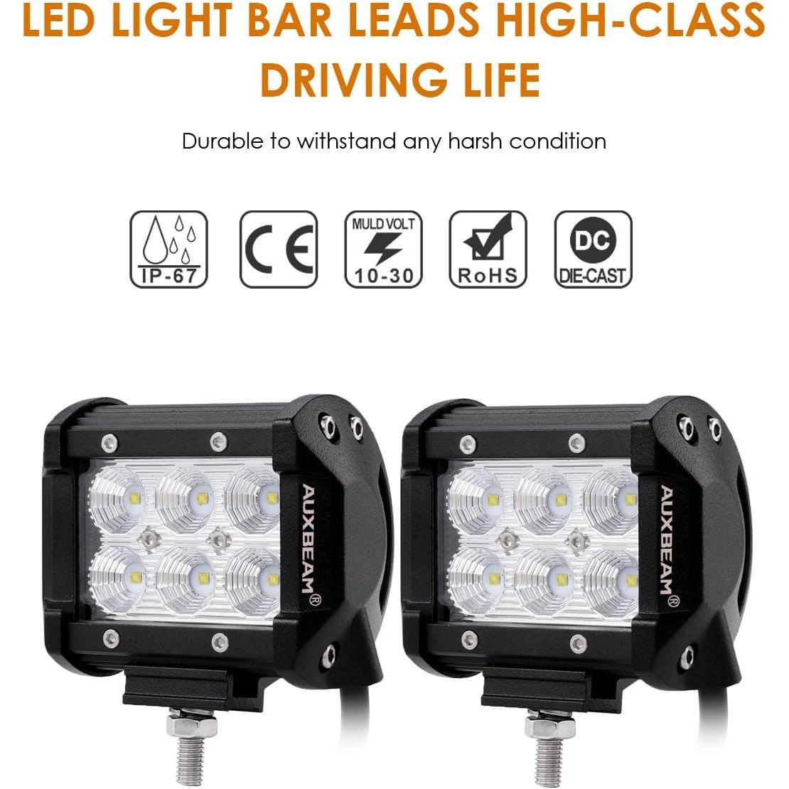 Barra de luz LED Auxbeam 4" 18W 1800lm IP67 - Paquete de 2