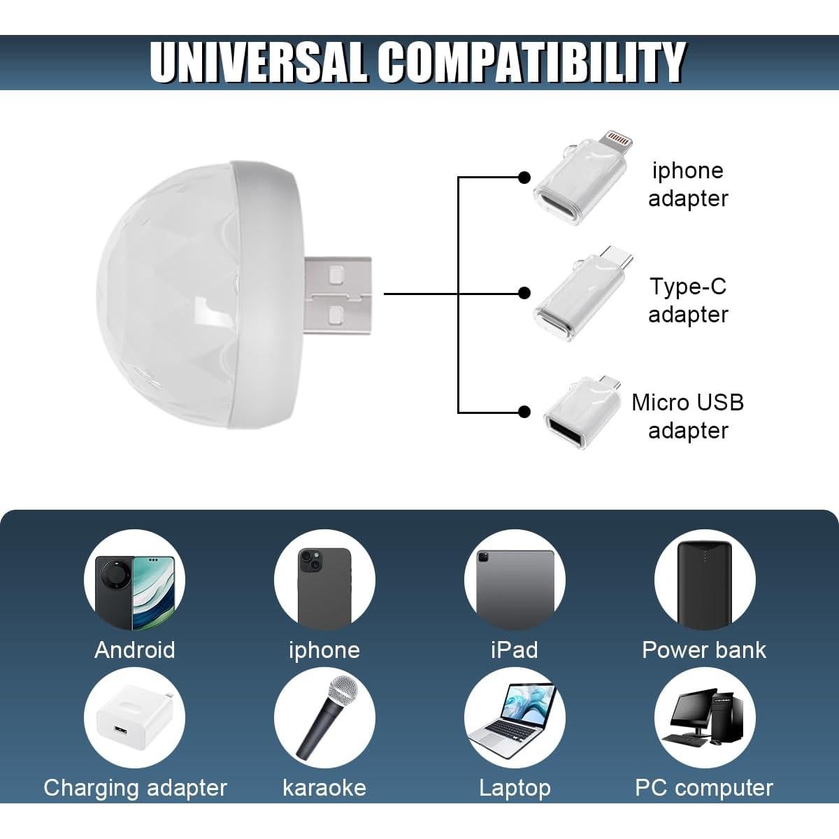 Lámpara LED USB DUSCOKE Proyector Estrellas Coche Blanco