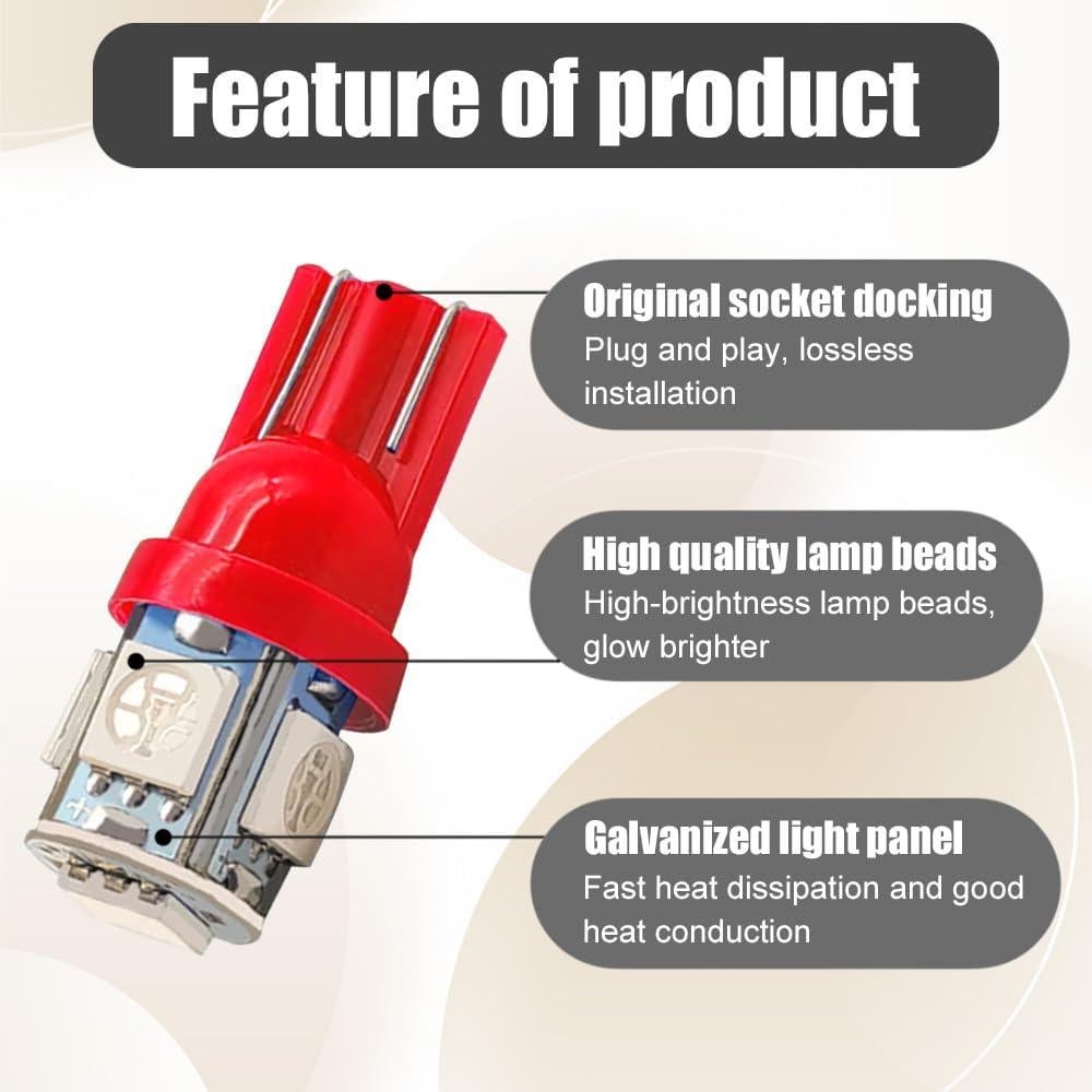 Bombillas LED Kutyun 194 Rojas 12V DC Paquete de 10