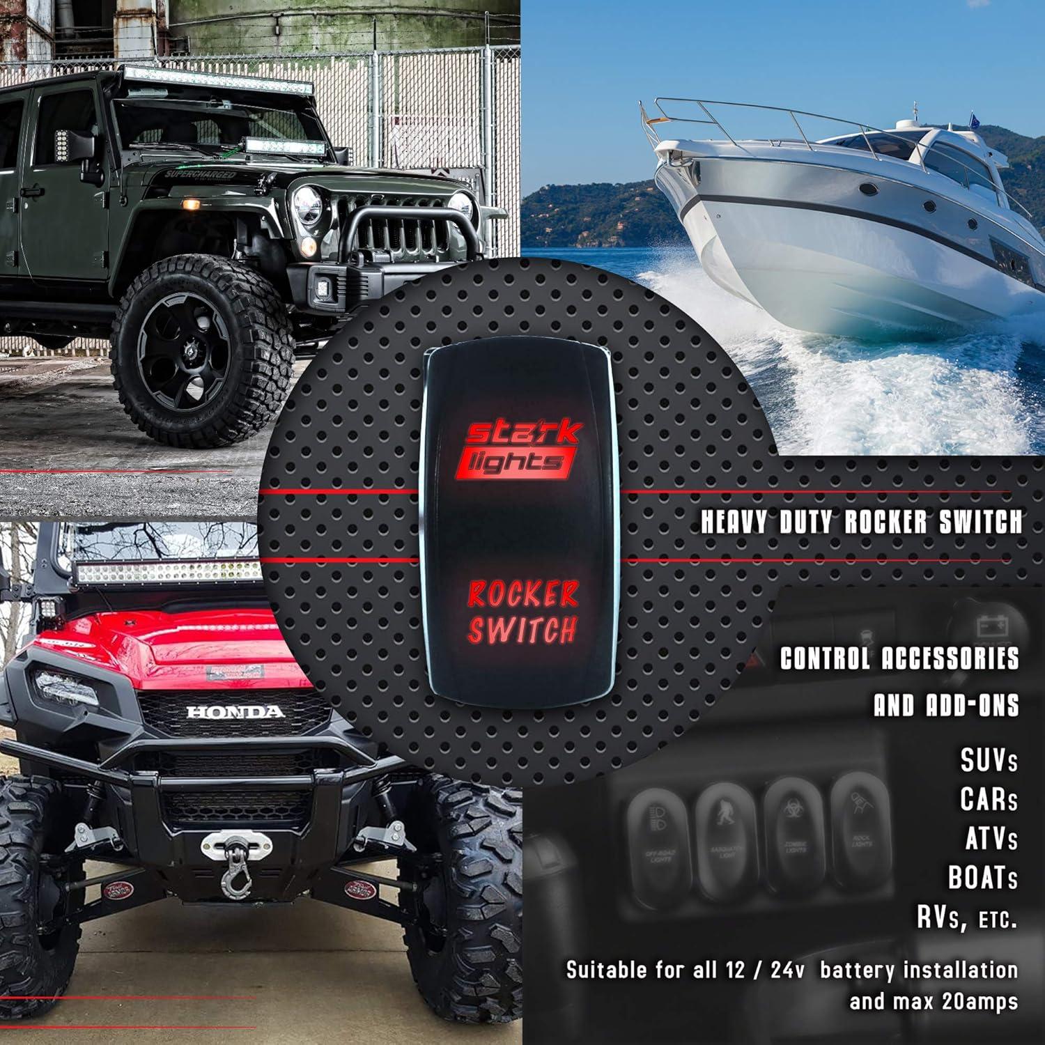 Interruptor Rocker LED 20A 12V UNV - Doble Luz Grabado IP66