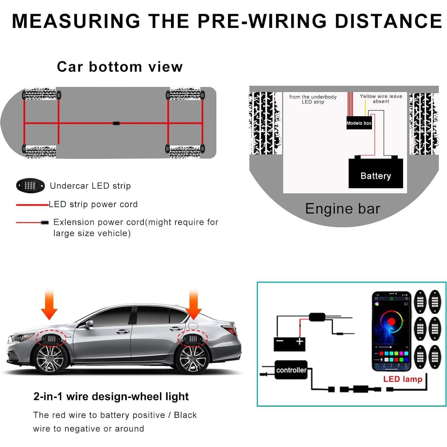 Cable de extensión LED RGB Rock Ohleats 119 cm 4 piezas