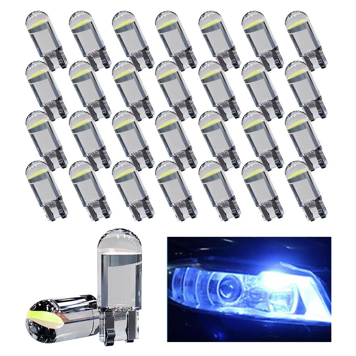 30 Bombillas LED T10 12V 6000K GLSOWEE Azul Hielo