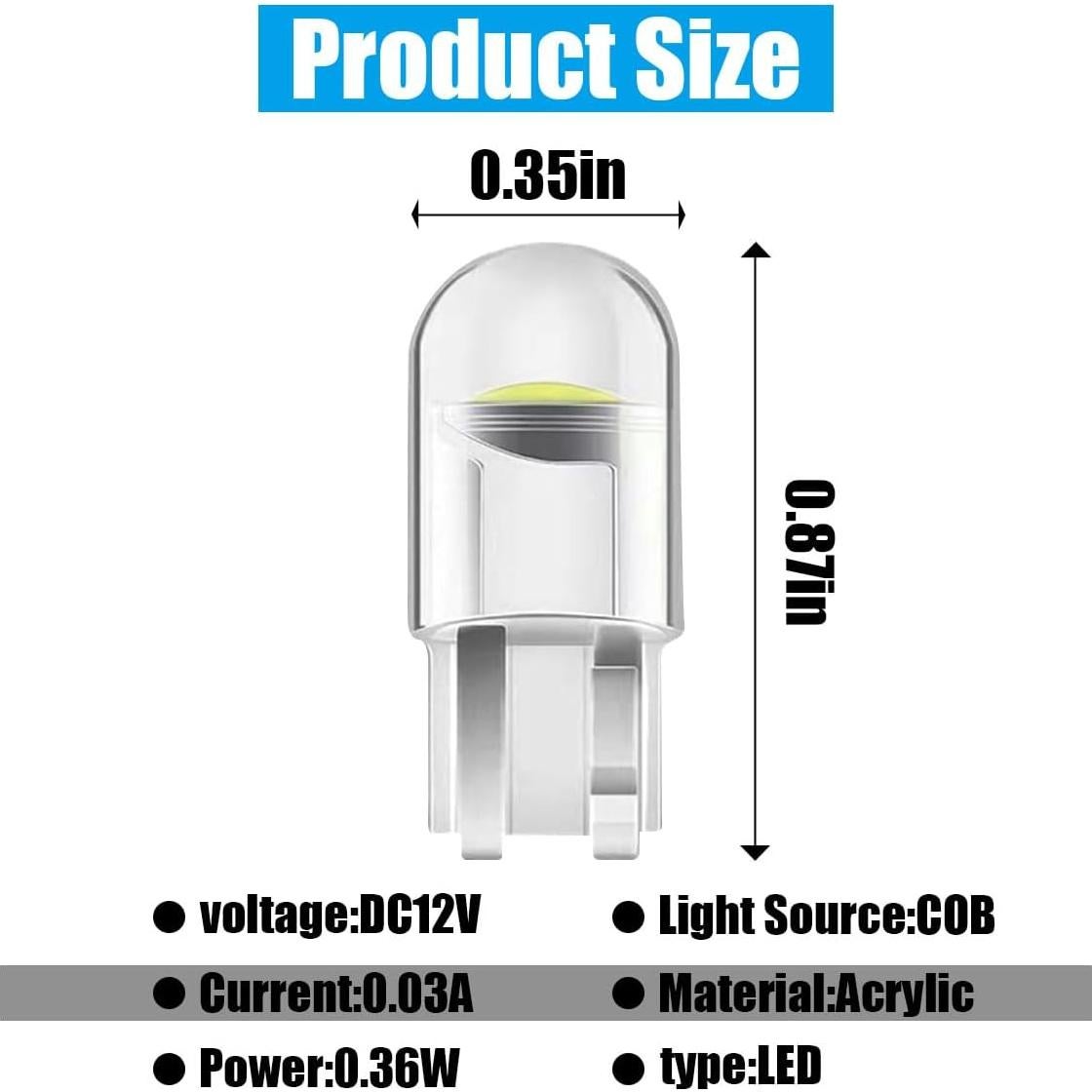 30 Bombillas LED T10 12V 6000K GLSOWEE Azul Hielo