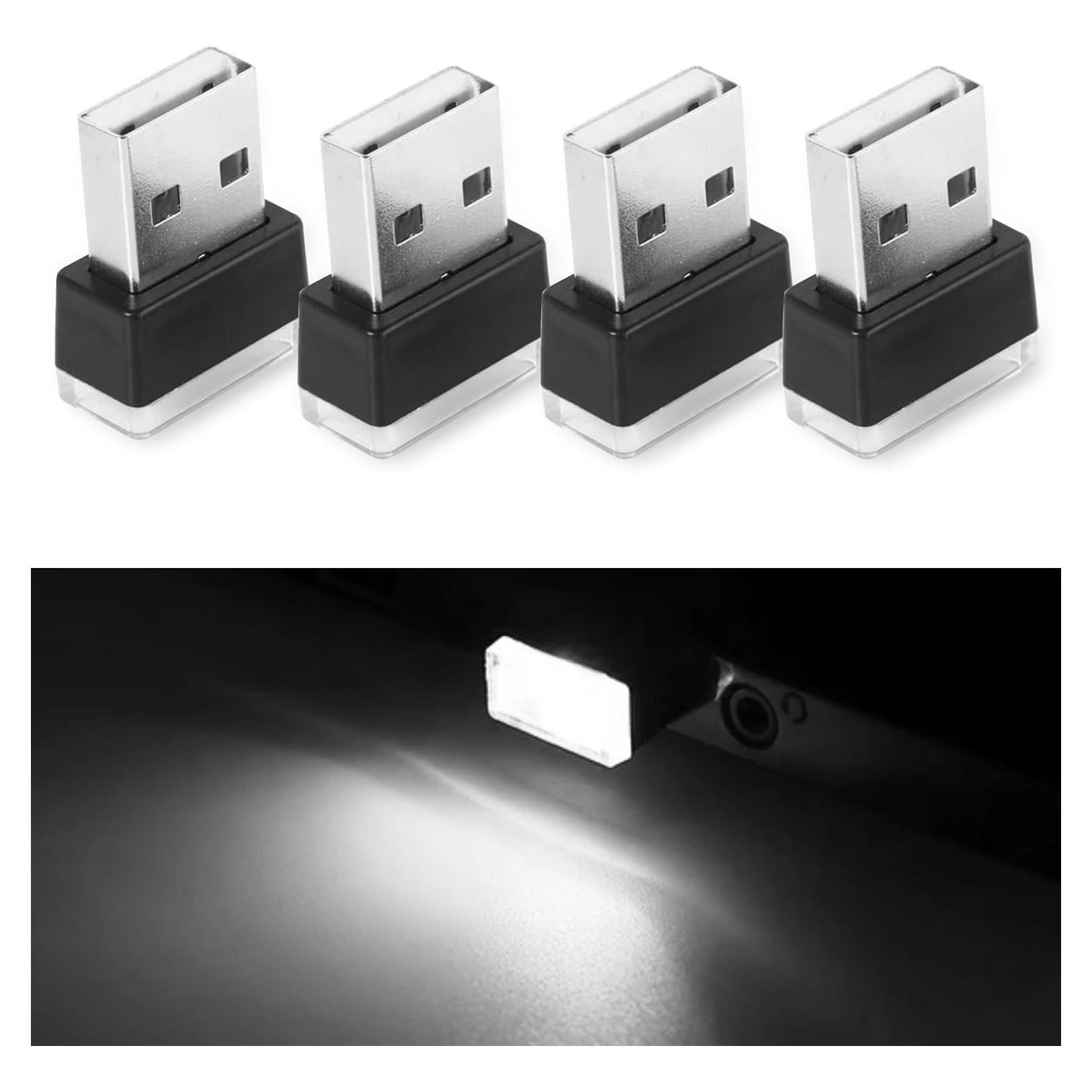 NTNEV 4PCS USB LED Car Interior Atmosphere Lamp, Mini Led USB Lights for Car Decoration, Ambient Lighting Kit, Plug-in USB Interface, Universal Car Interior Accessories (White)