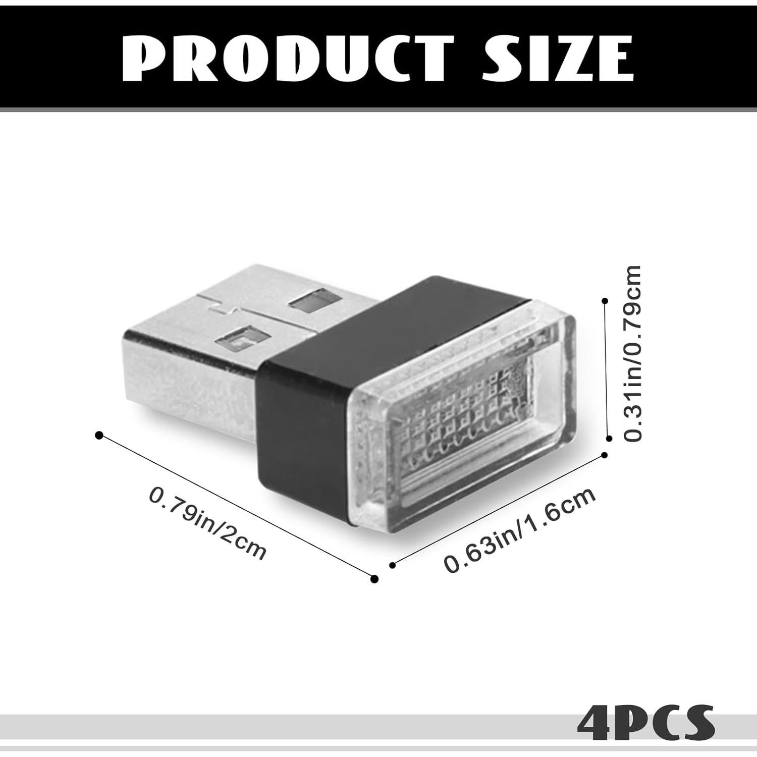 NTNEV 4PCS USB LED Car Interior Atmosphere Lamp, Mini Led USB Lights for Car Decoration, Ambient Lighting Kit, Plug-in USB Interface, Universal Car Interior Accessories (White)