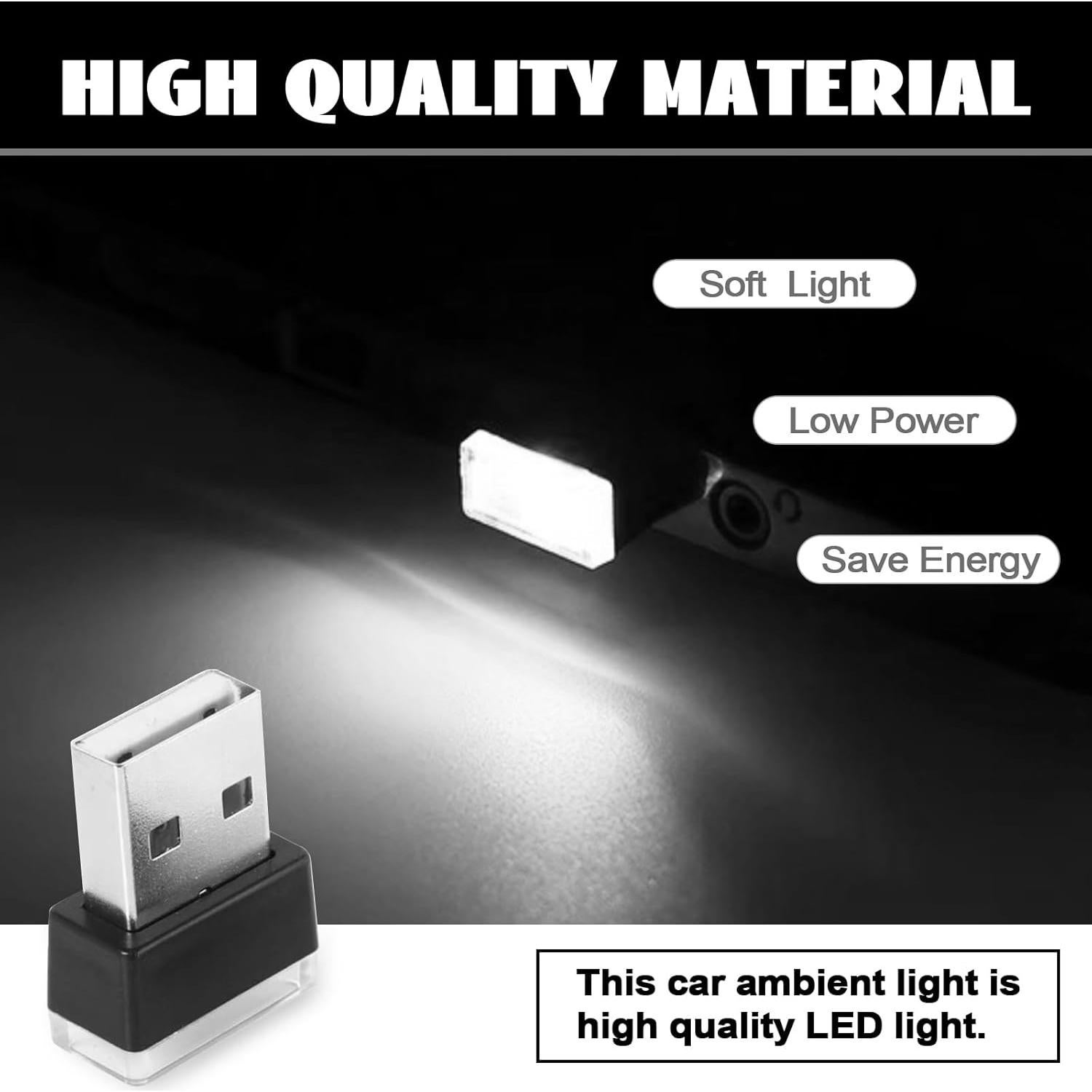 NTNEV 4PCS USB LED Car Interior Atmosphere Lamp, Mini Led USB Lights for Car Decoration, Ambient Lighting Kit, Plug-in USB Interface, Universal Car Interior Accessories (White)