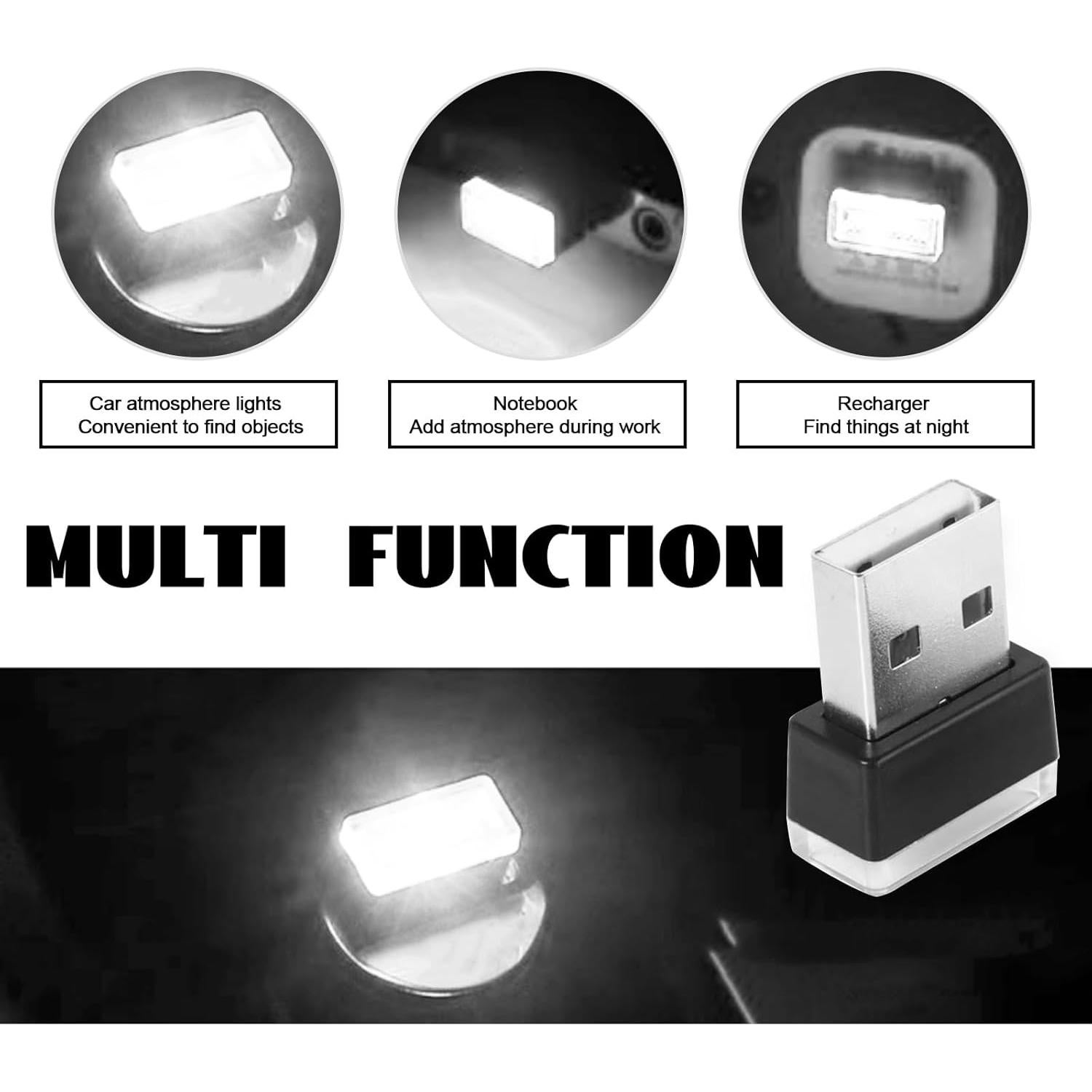 NTNEV 4PCS USB LED Car Interior Atmosphere Lamp, Mini Led USB Lights for Car Decoration, Ambient Lighting Kit, Plug-in USB Interface, Universal Car Interior Accessories (White)