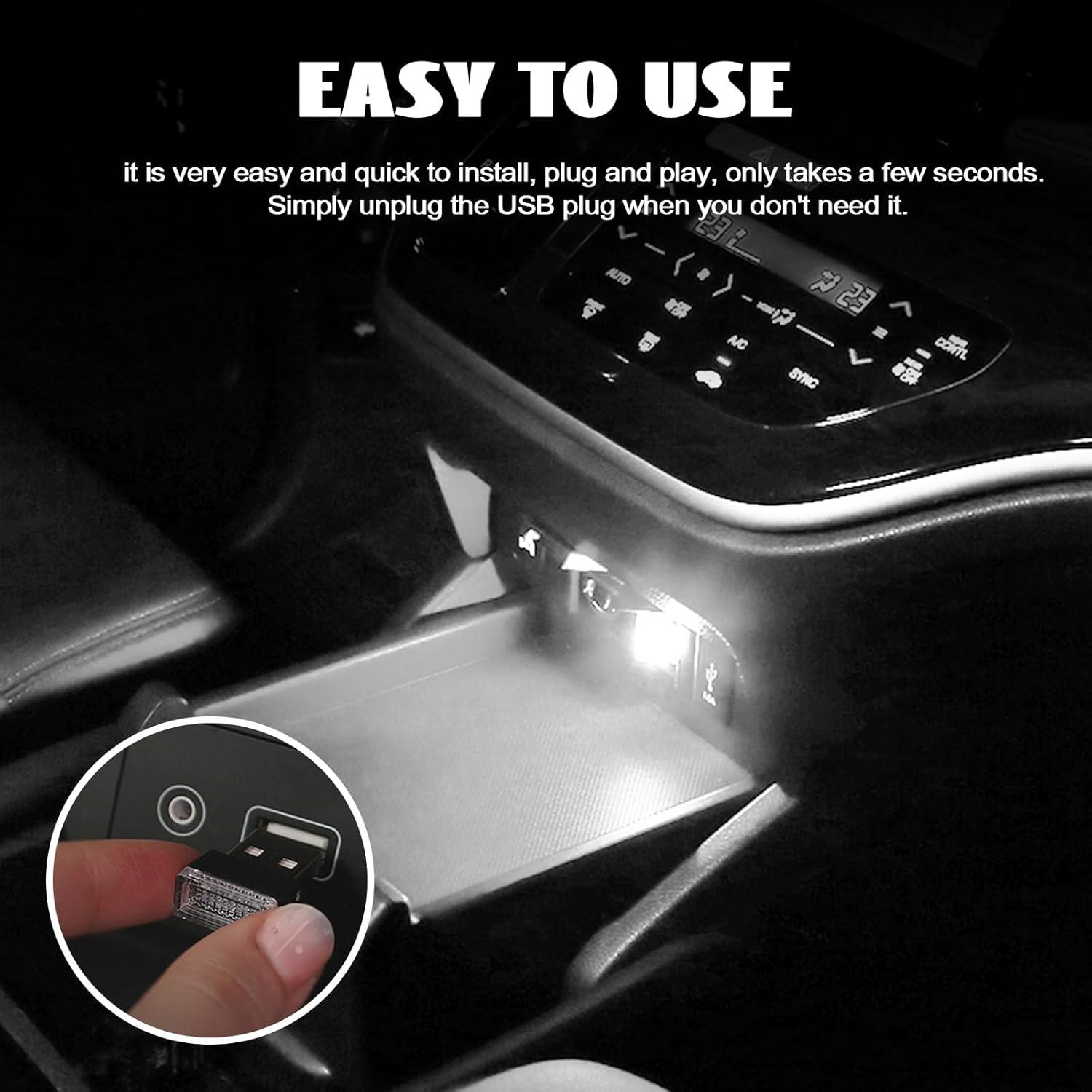 NTNEV 4PCS USB LED Car Interior Atmosphere Lamp, Mini Led USB Lights for Car Decoration, Ambient Lighting Kit, Plug-in USB Interface, Universal Car Interior Accessories (White)