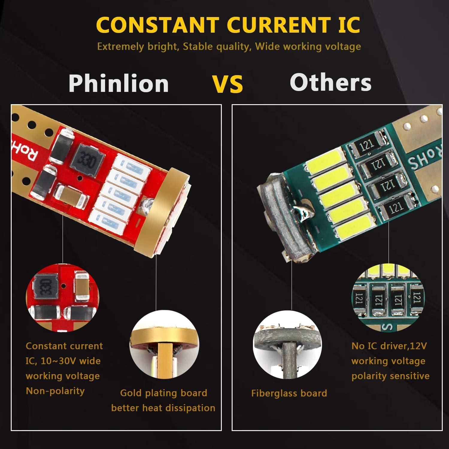 Bombillas LED T10 PHINLION 194 Azules 500 Lúmenes Paquete de 2