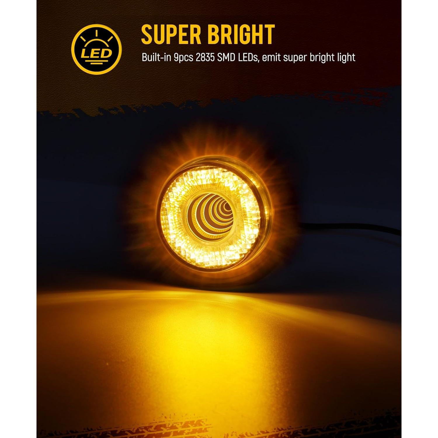 Partsam 10 Pcs Luces LED Marcador 2" Ámbar Impermeables