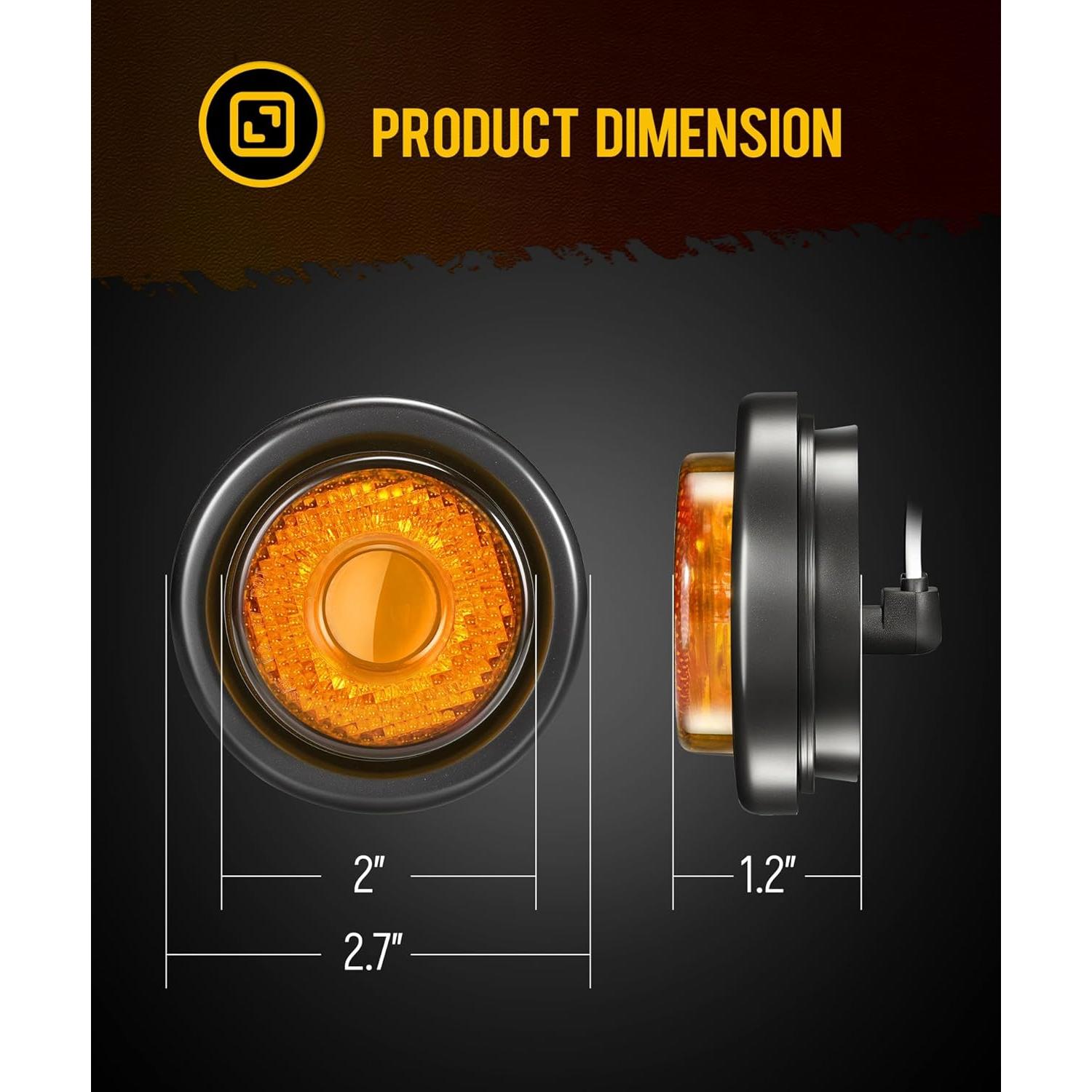 Partsam 10 Pcs Luces LED Marcador 2" Ámbar Impermeables