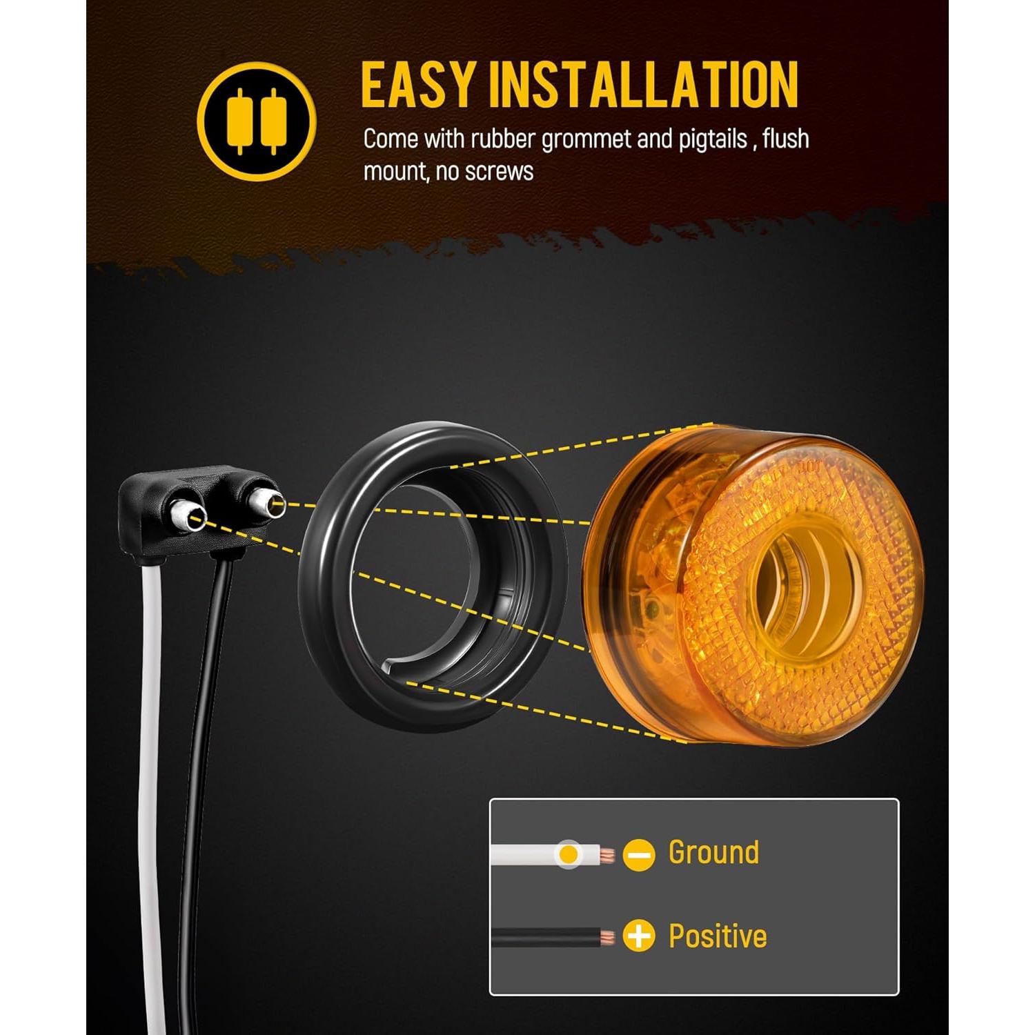 Partsam 10 Pcs Luces LED Marcador 2" Ámbar Impermeables