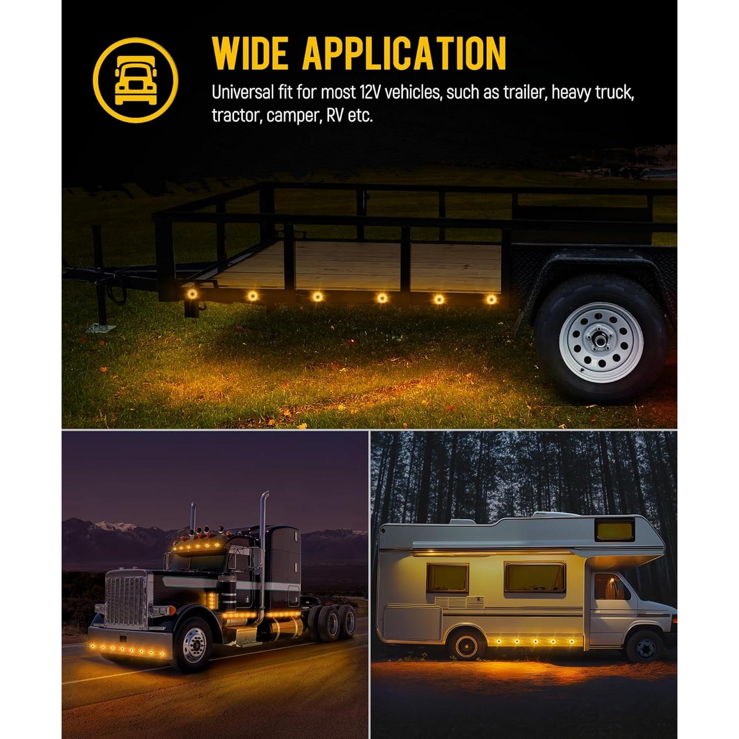 Partsam 10 Pcs Luces LED Marcador 2" Ámbar Impermeables