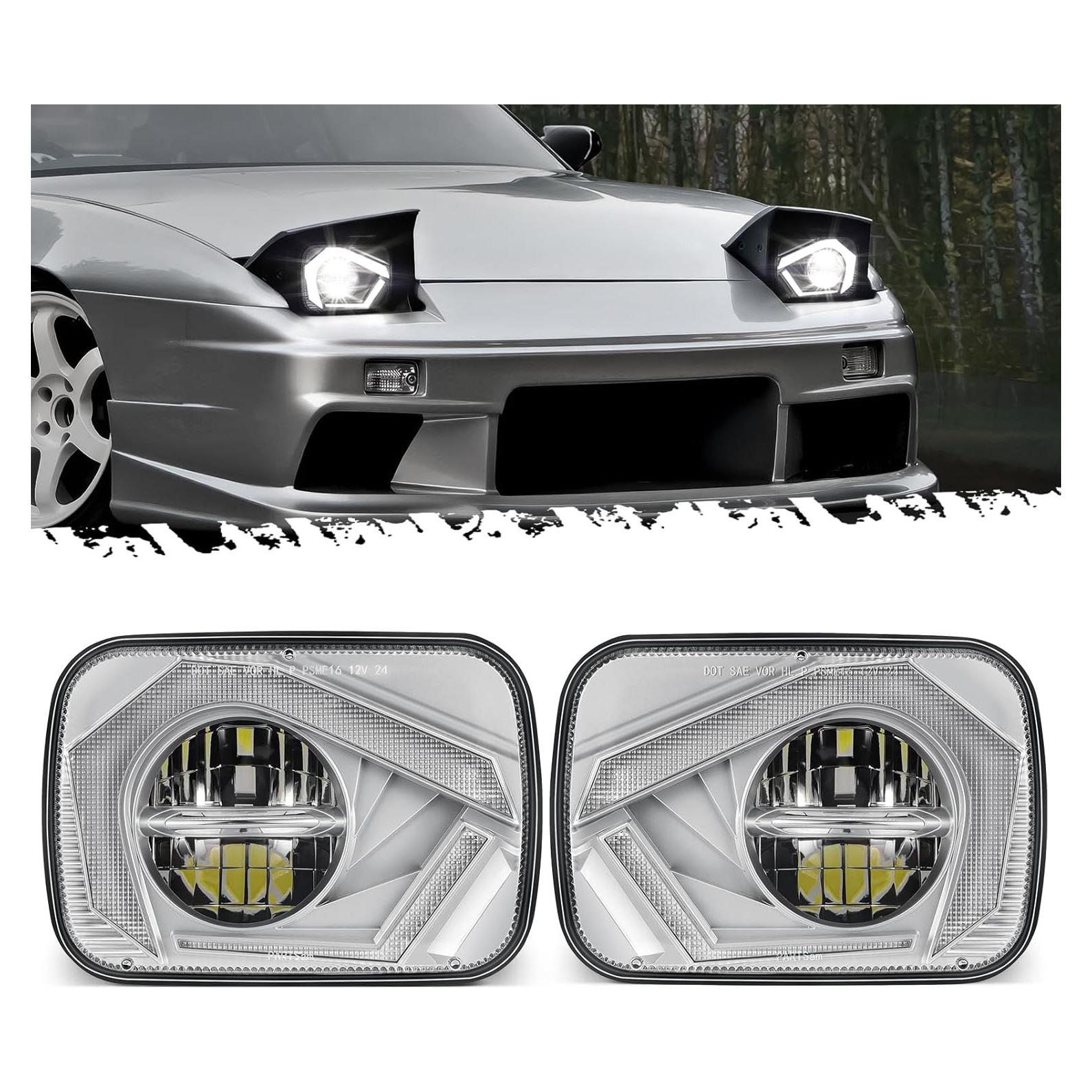 Partsam Eagle Eye Headlights H6054 LED 7x6 5x7, Hi/Low Sealed Beam with Start & End Animation, Sequential Turn Signal, Anti-Glare, DRL, Silver, DOT Approved