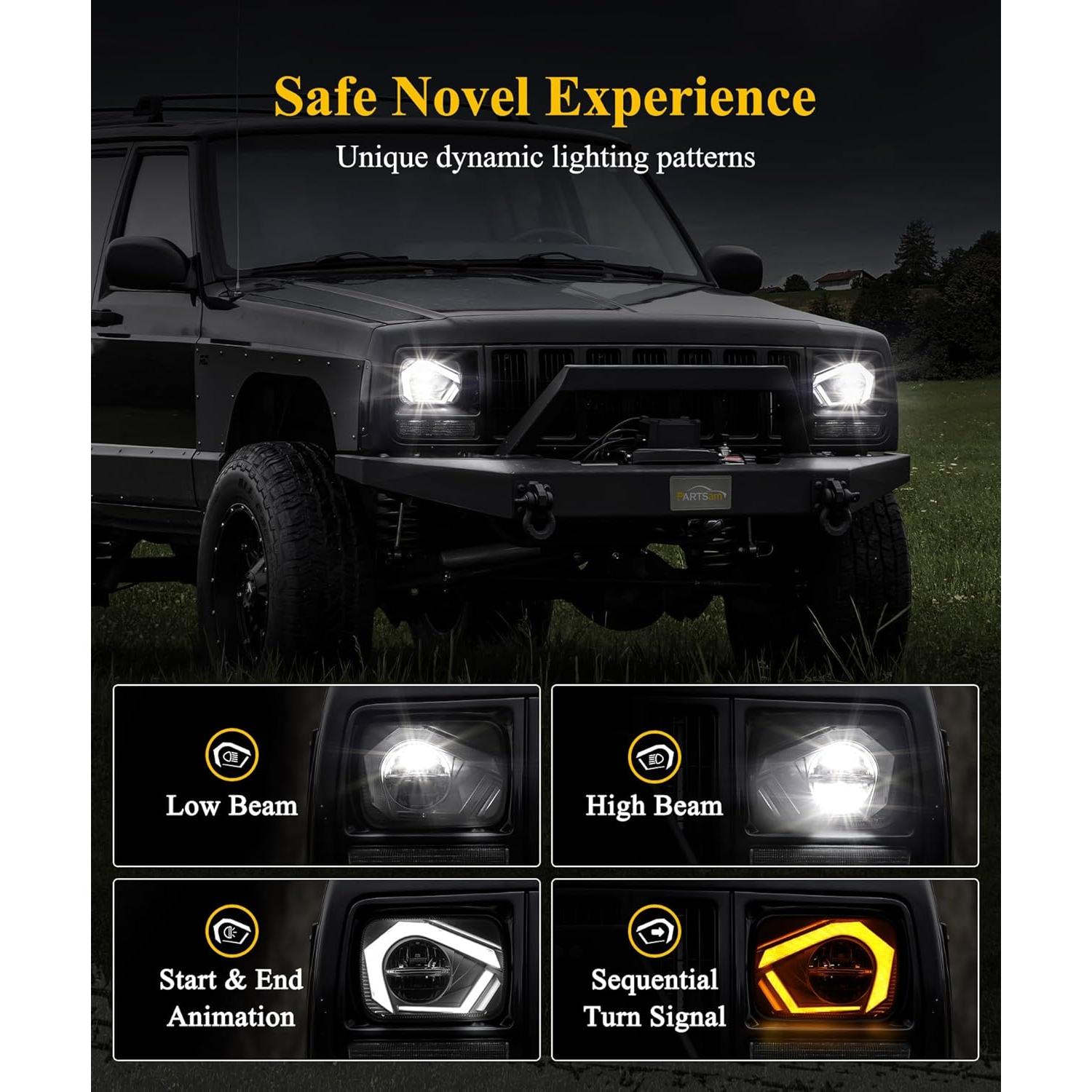 Partsam Eagle Eye Headlights H6054 LED 7x6 5x7, Hi/Low Sealed Beam with Start & End Animation, Sequential Turn Signal, Anti-Glare, DRL, Silver, DOT Approved