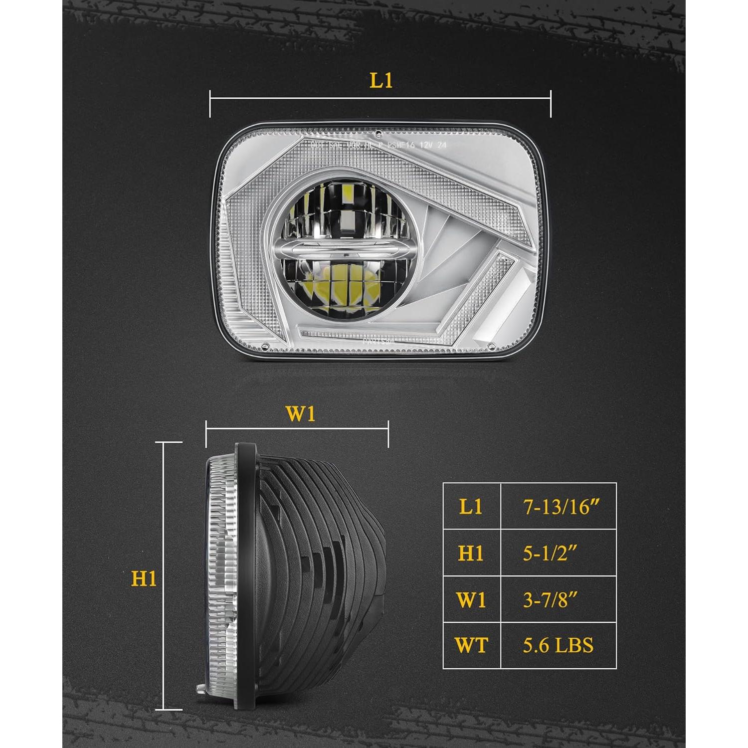 Partsam Eagle Eye Headlights H6054 LED 7x6 5x7, Hi/Low Sealed Beam with Start & End Animation, Sequential Turn Signal, Anti-Glare, DRL, Silver, DOT Approved